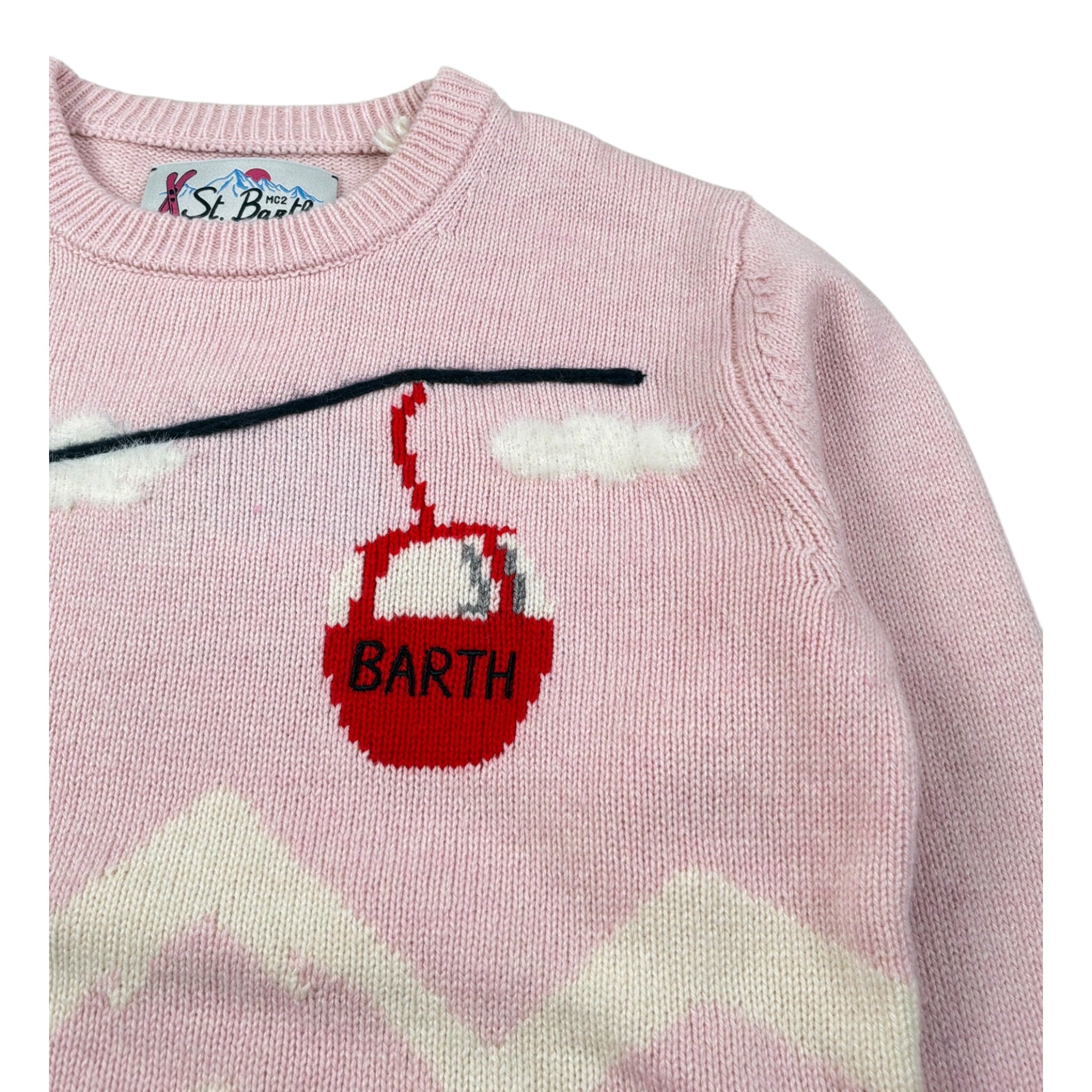 Saint Barth Maglia Girocollo tinta unita con Logo Rosa per Bambina CABLE ROSA SAINT BARTH 
