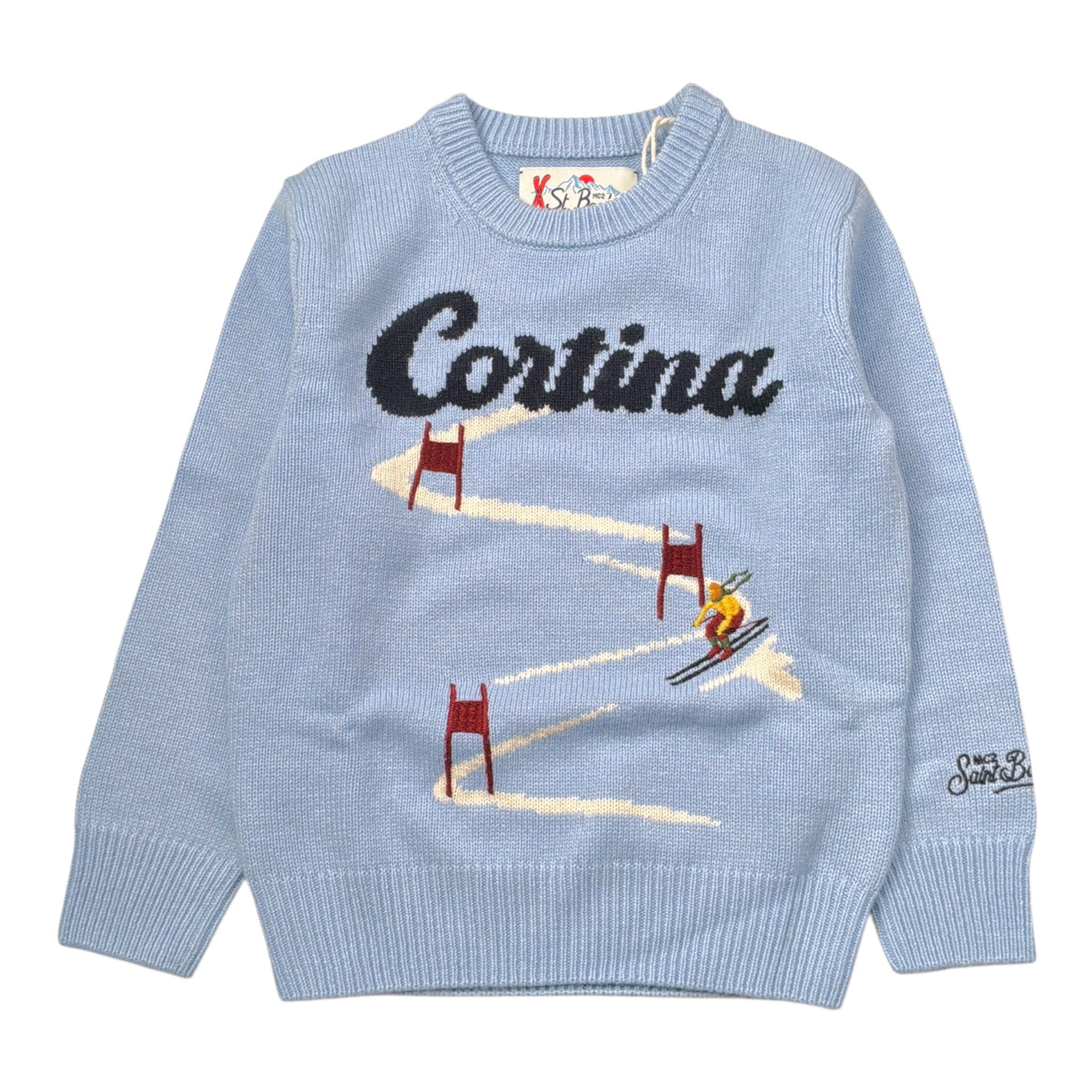 Saint Barth Maglia tinta unita con Ricamo Azzurro per Bambino DOUGLASSC AZZURRO SAINT BARTH 