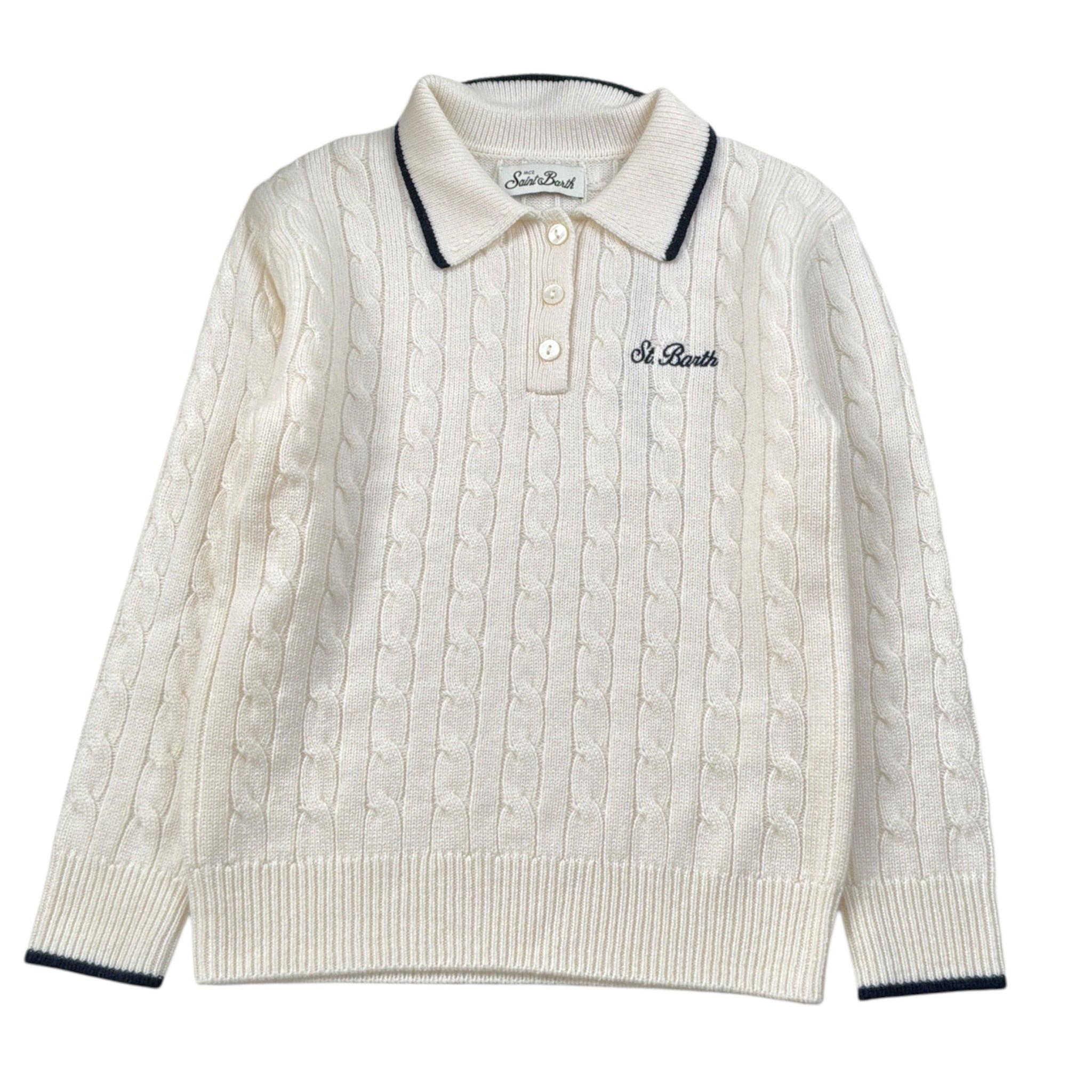 Saint Barth Maglia tinta unita con Colletto E Logo Panna per Bambina FRANSY PANNA SAINT BARTH 