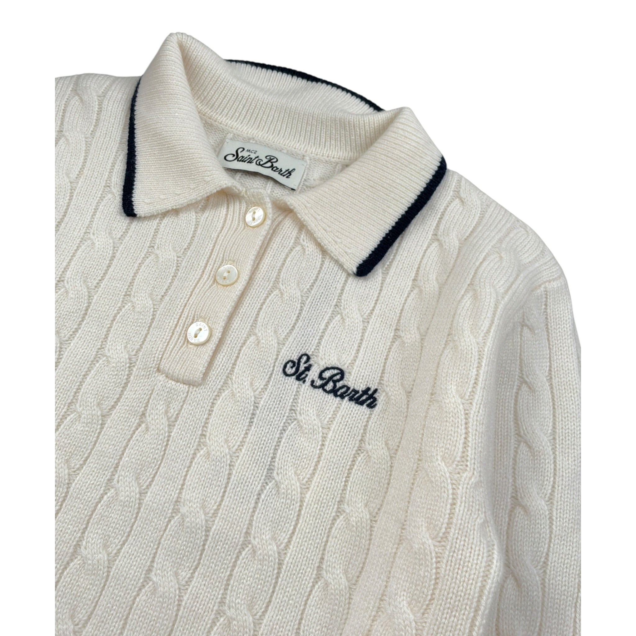 Saint Barth Maglia tinta unita con Colletto E Logo Panna per Bambina FRANSY PANNA SAINT BARTH 