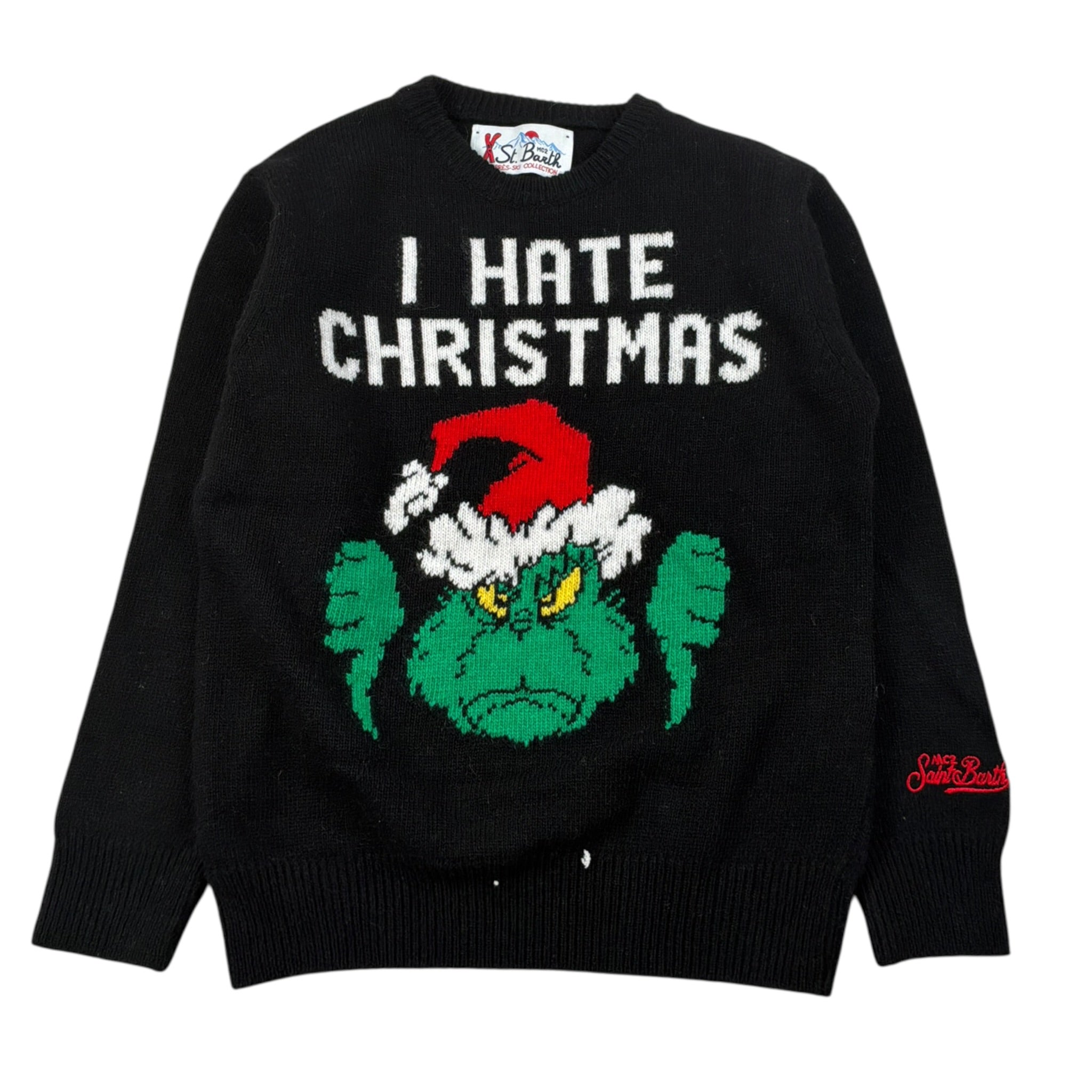 Saint Barth Maglia Girocollo tinta unita con Stampa Nero per Bambina GRINCHBOO NERO SAINT BARTH 