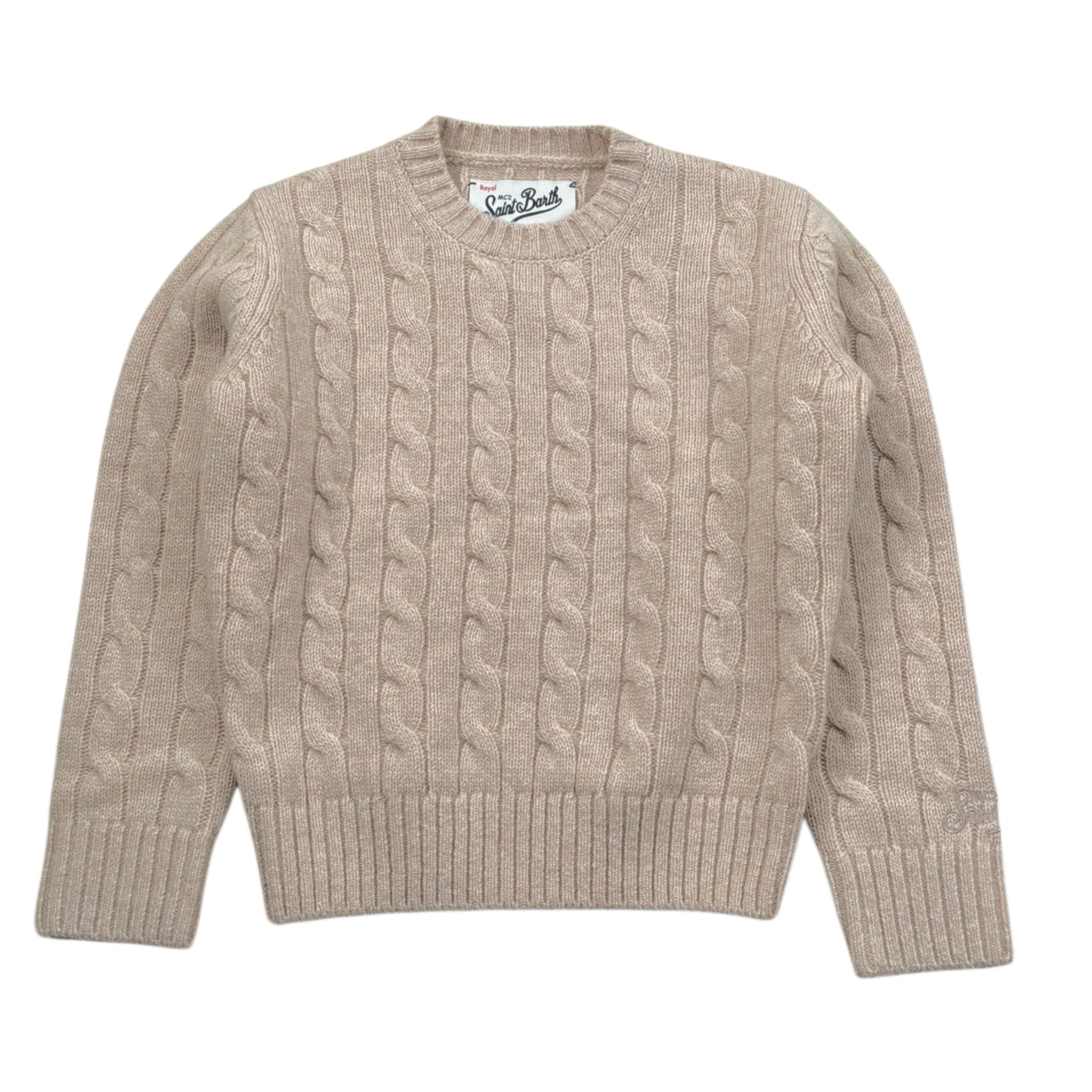 Saint Barth Maglia tinta unita con Trecce Beige per Neonato NIX000200031I BEIGE SAINT BARTH 