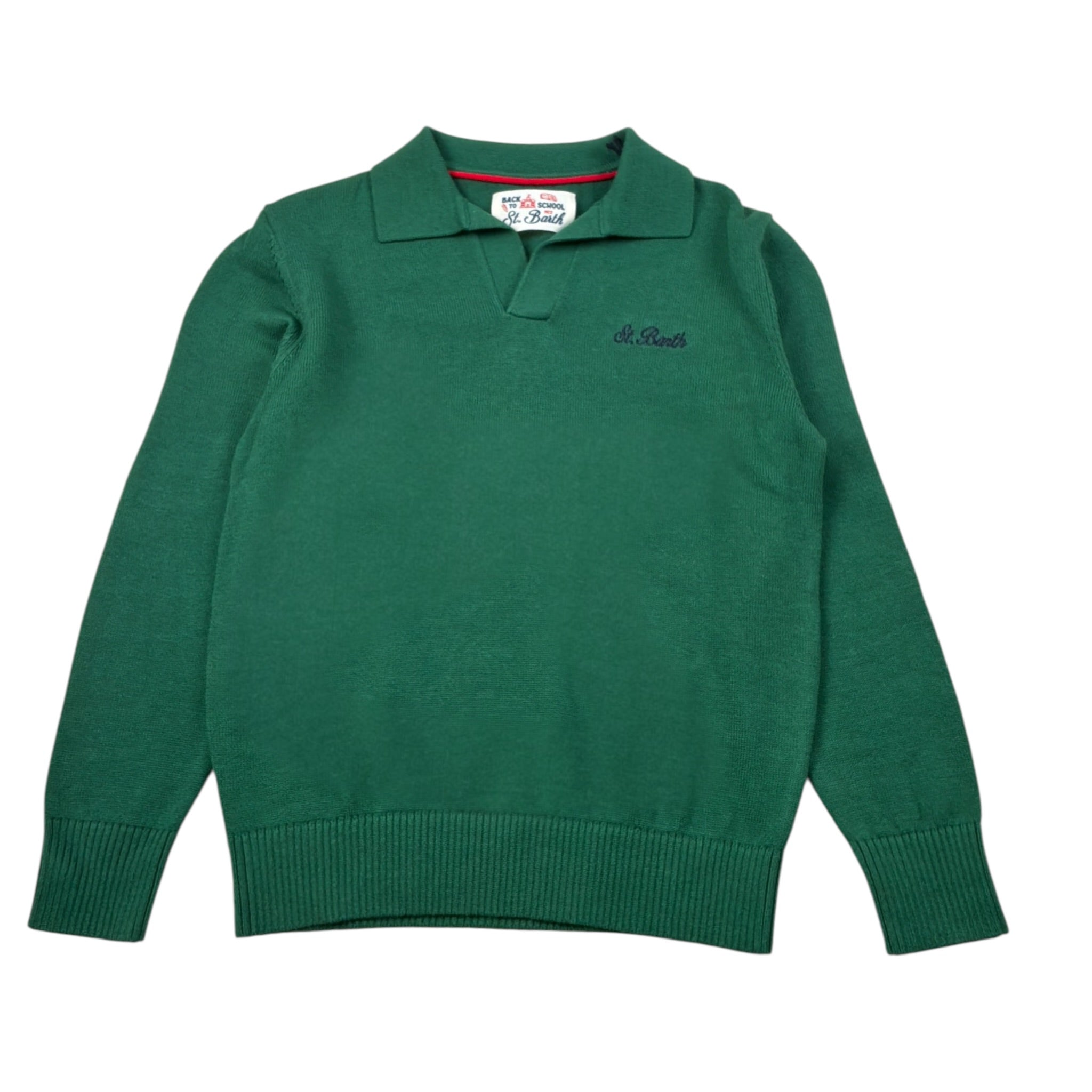 Saint Barth Maglia tinta unita con Colletto E Stampa Verde per Bambino ROMEOCOTTON VERDE SAINT BARTH 