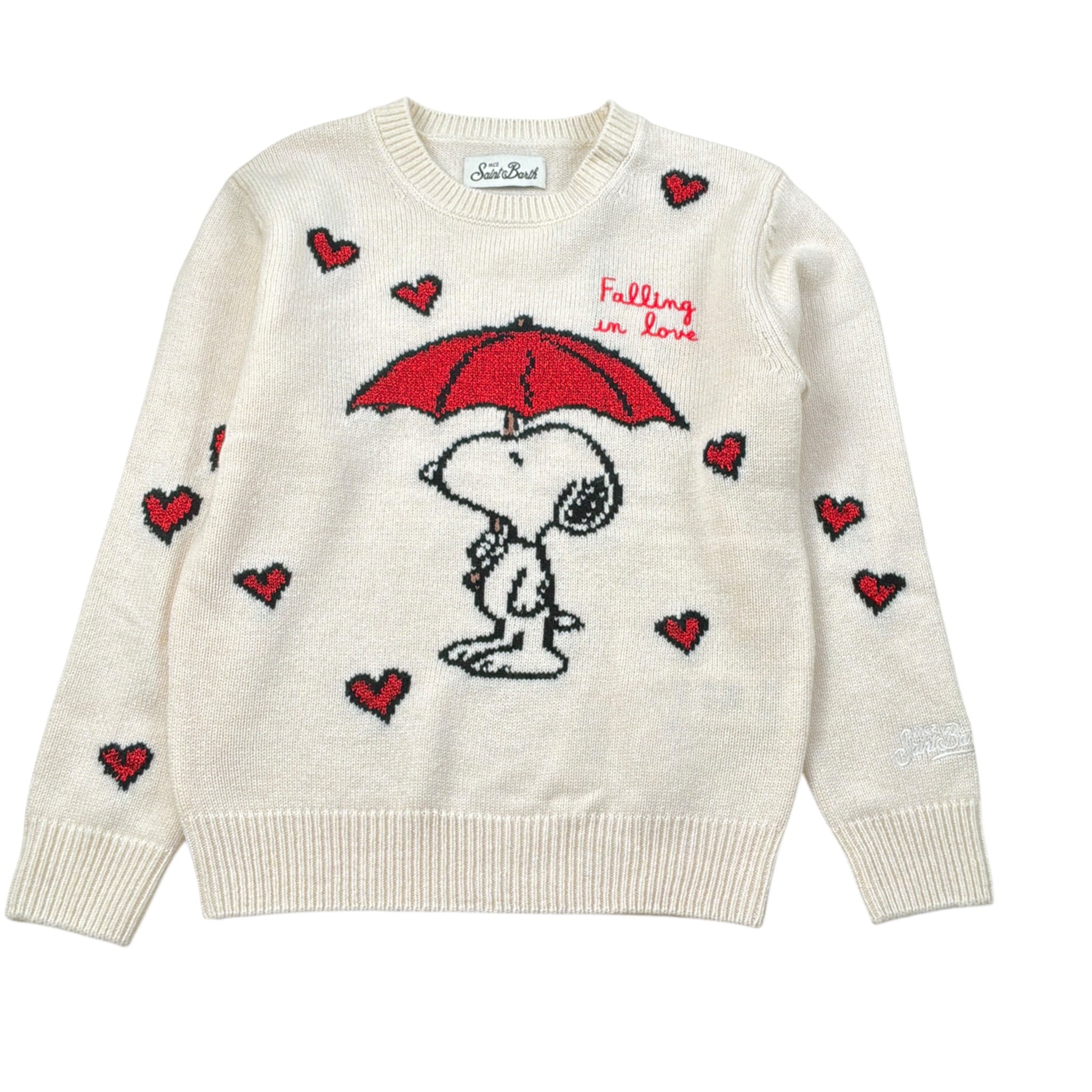 Saint Barth Maglia Girocollo tinta unita con Stampa Panna per Bambina SNOOPYFALLING PANNA SAINT BARTH 