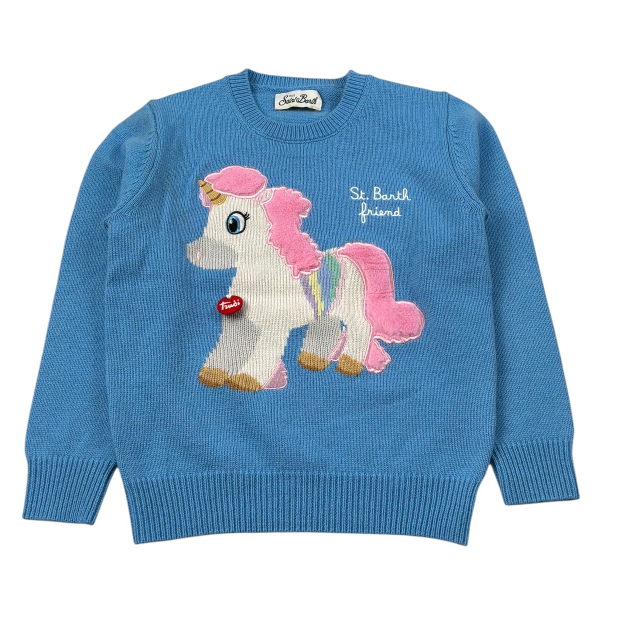 Saint Barth Maglia Girocollo tinta unita con Ricami Azzurro per Bambina TRUDIX AZZURRO SAINT BARTH 