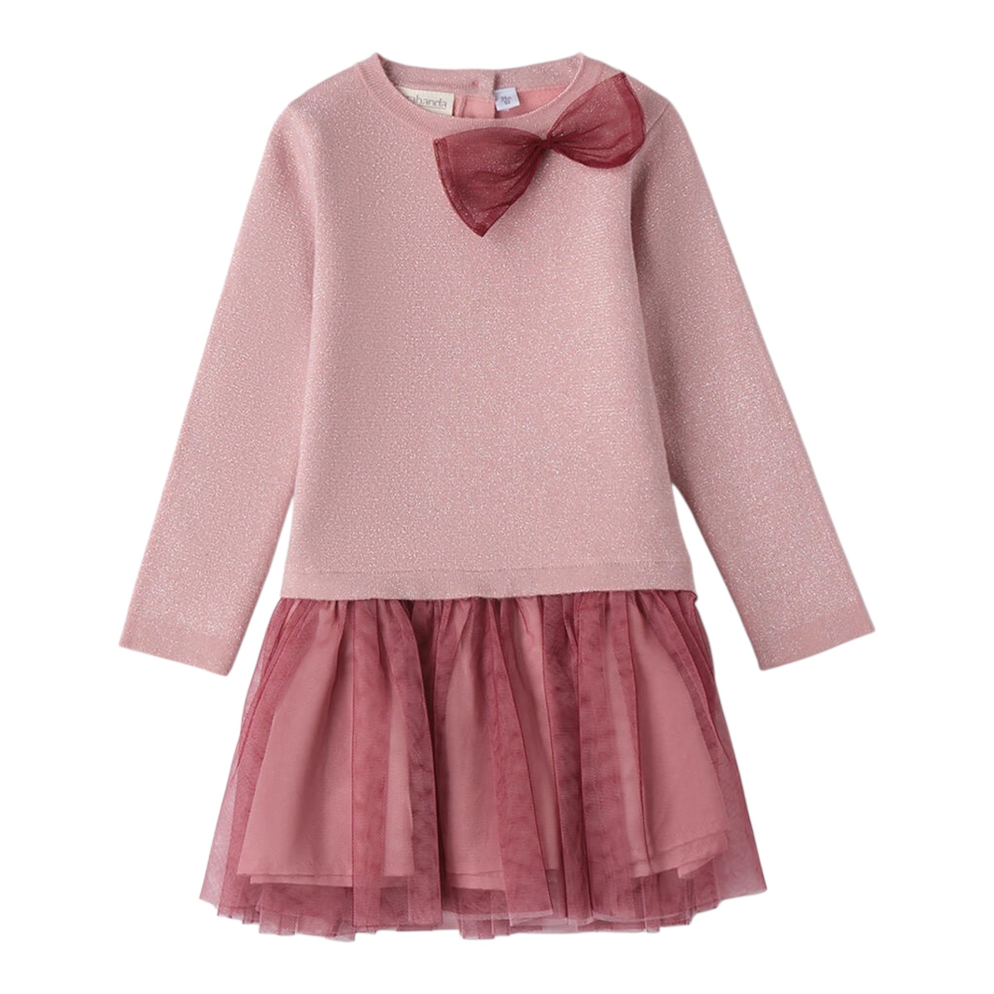Sarabanda Abito tinta unita con Fiocco E Tulle Rosa per Bambina 0F340 ROSA SARABANDA 