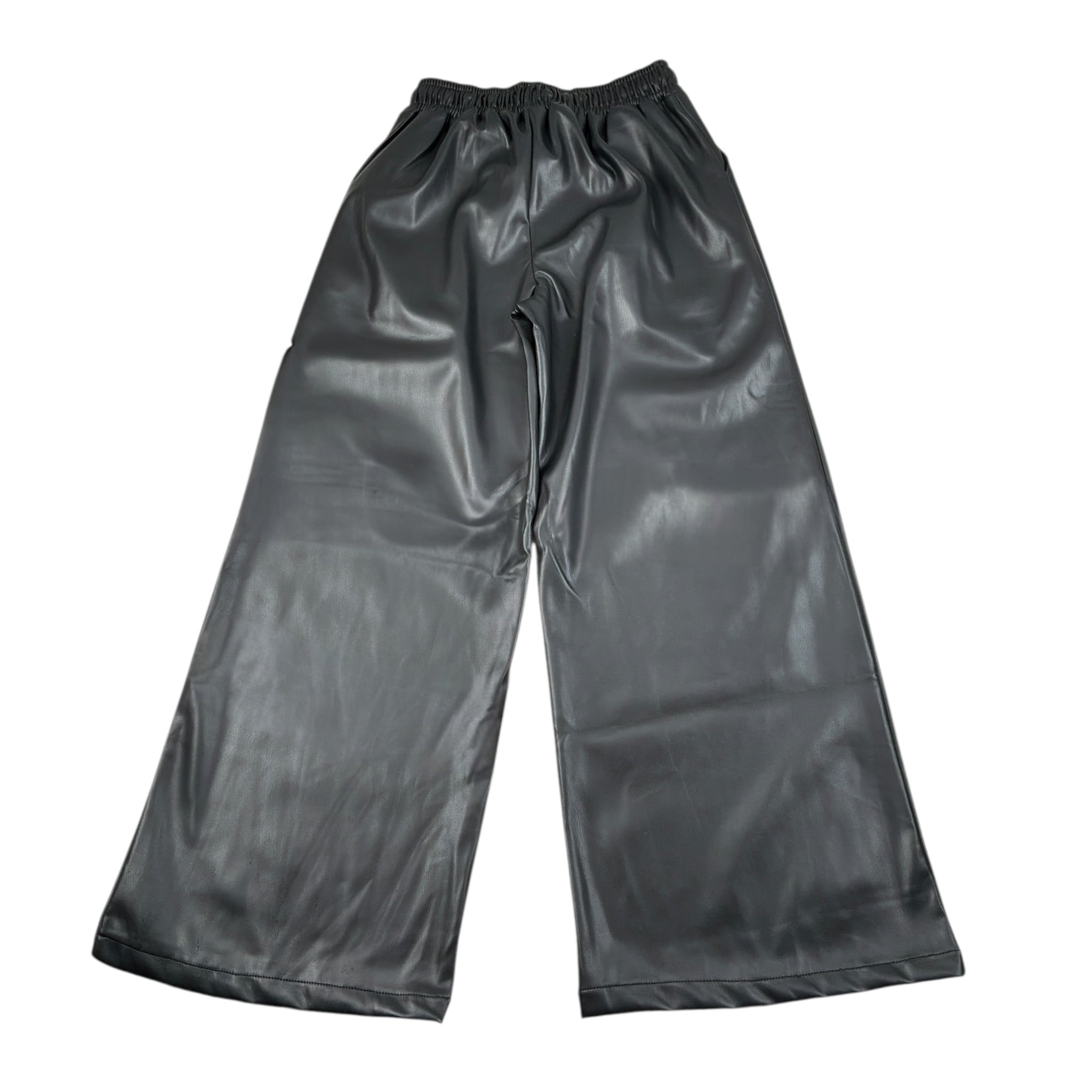 Shopart Pantalone In Ecopelle Modello Palazzo Nero per Bambina SAJTR000601 NERO SHOPART 