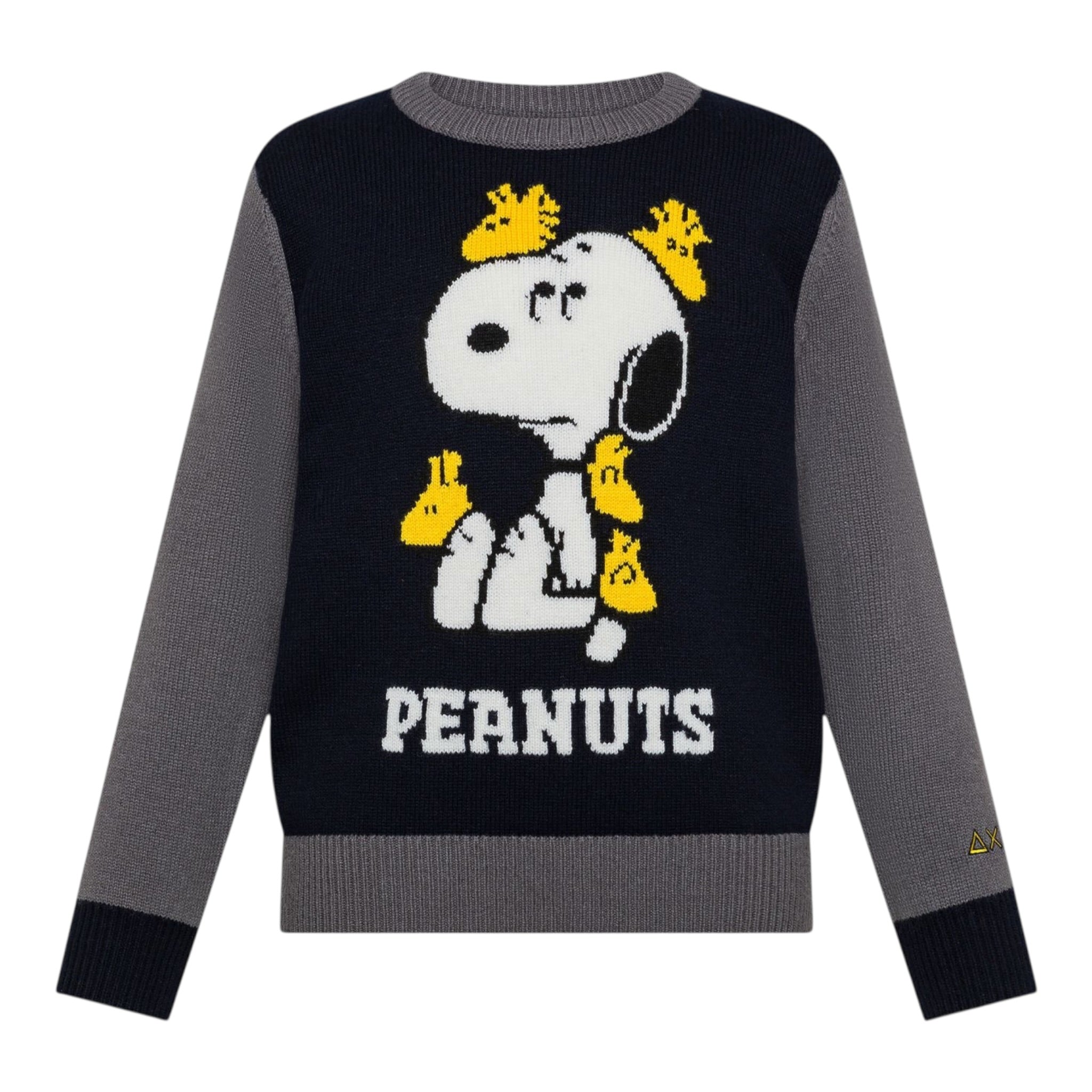 Sun68 Maglia Girocollo tinta unita con Ricamo Snoopy Blu per Bambino K45363 BLU SUN68 
