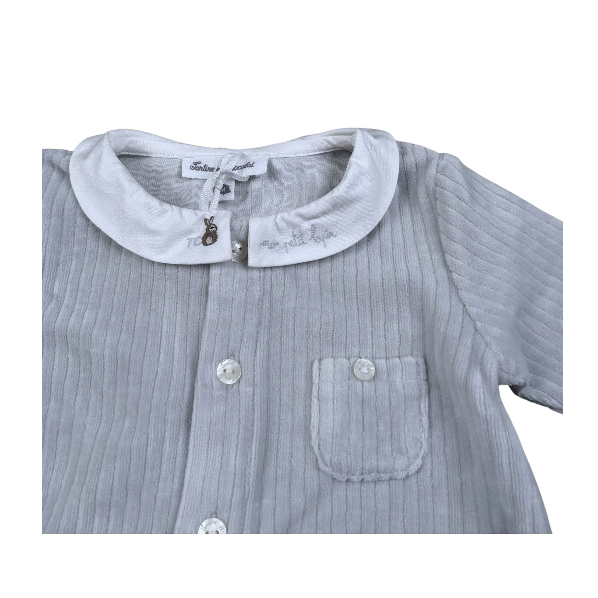 Tartine Et Chocolat Tutina Manica Lunga tinta unita In Ciniglia Azzurro per Neonato CB32050O AZZURRO TARTINE ET CHOCOLAT 