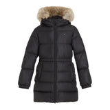 Tommy Hilfiger Giubbino tinta unita Modello Lungo con Zip E Cappuccio Nero per Bambina KG0KG07805 NERO TOMMY HILFIGER 