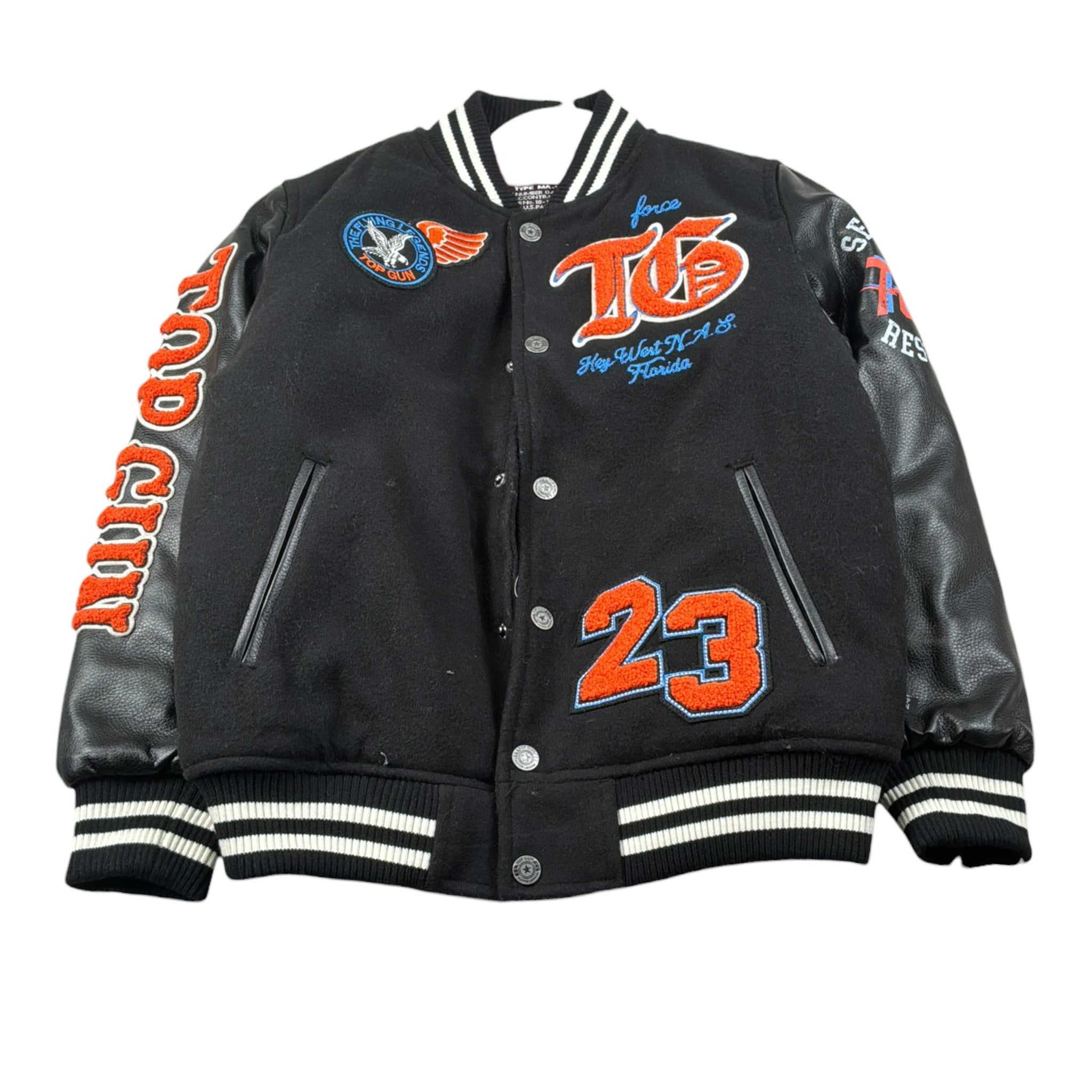 Top Gun Giubbino College tinta unita con Maniche In Ecopelle Nero per Bambino 02G0162 NERO TOP GUN 