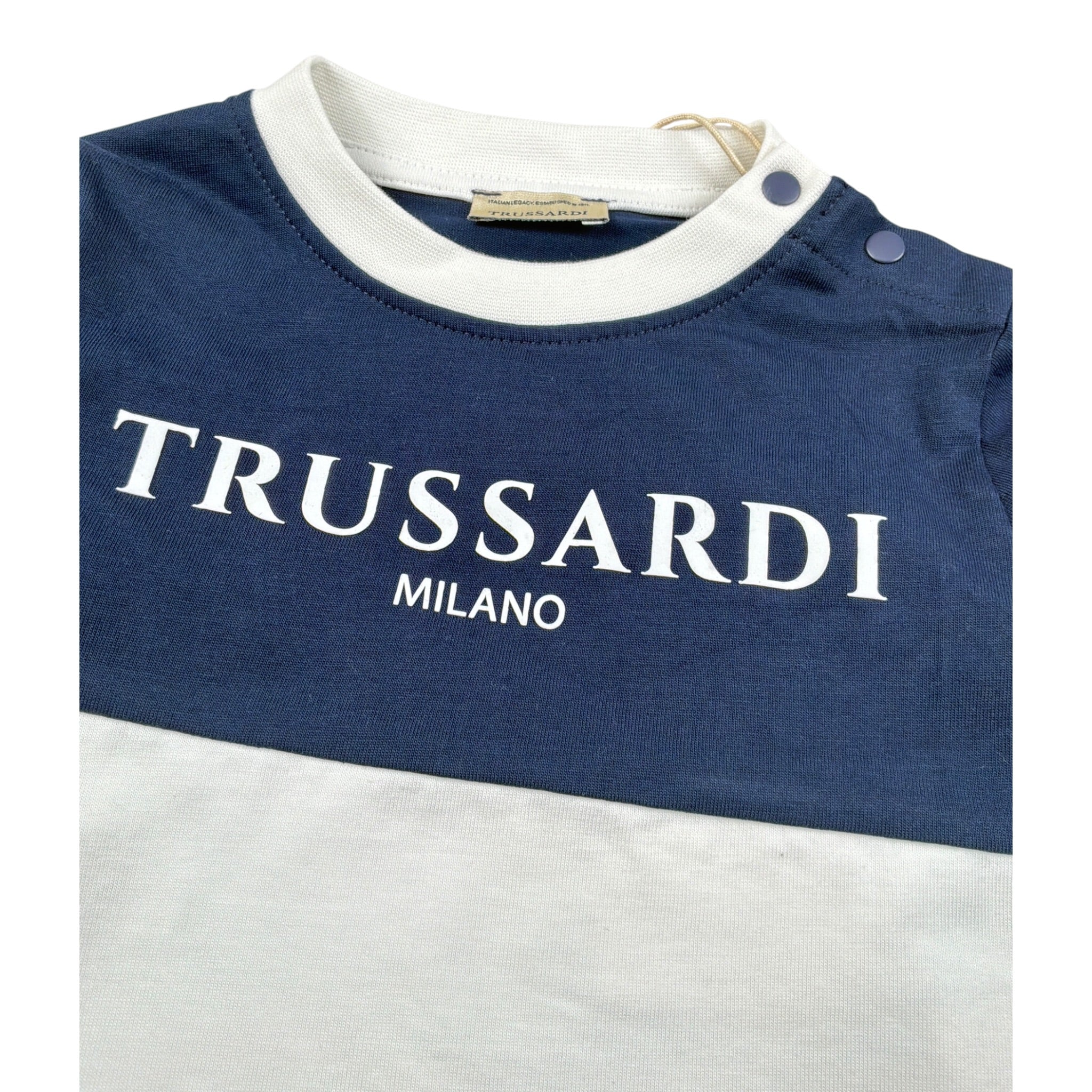 Trussardi Shirt Girocollo Bicolore con Logo Blu/Panna per Neonato TIA26055TS BLU/PANNA TRUSSARDI 