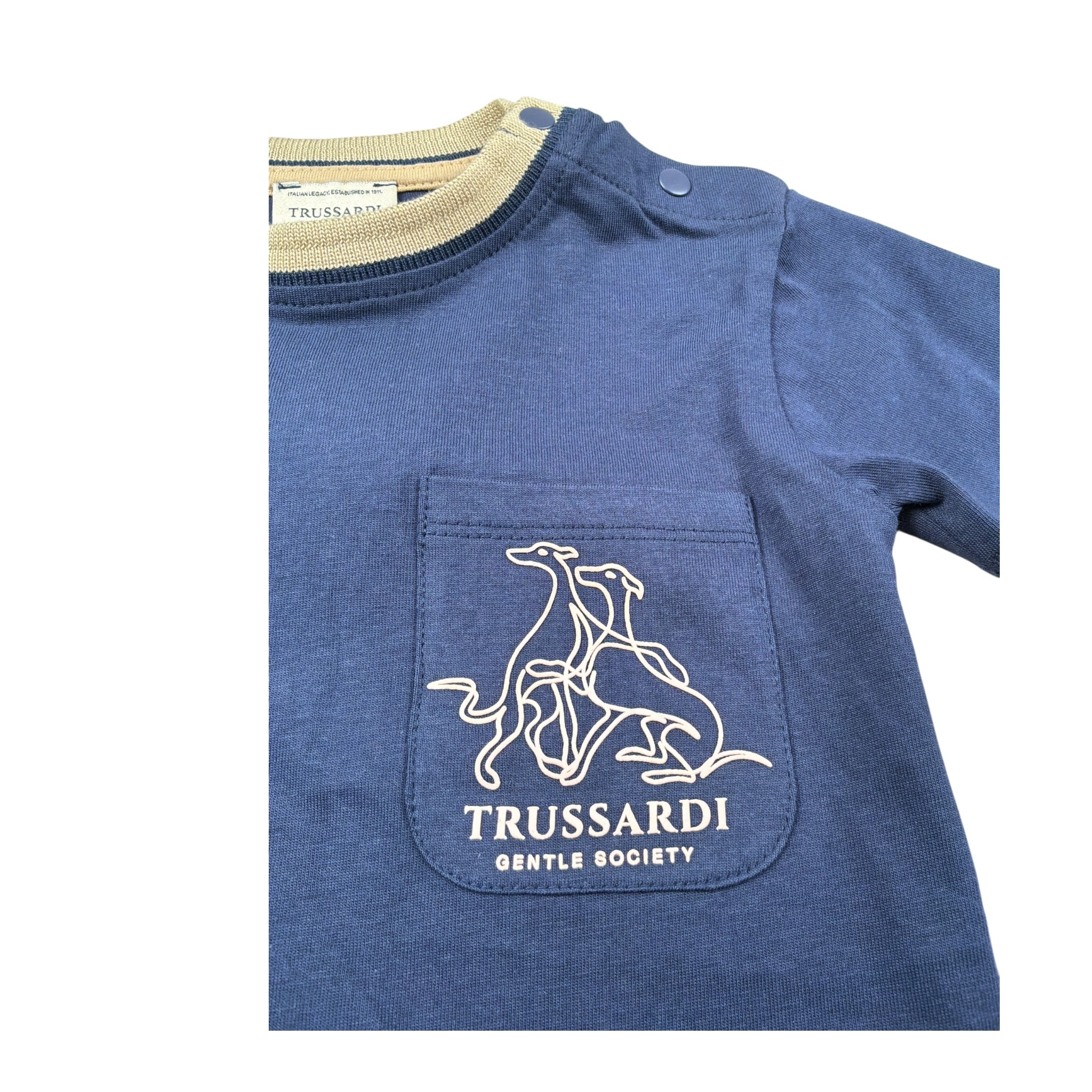 Trussardi T-Shirt Girocollo tinta unita con Taschino Blu per Neonato TIA26093TS BLU TRUSSARDI 