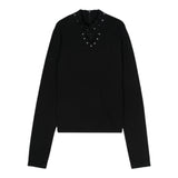 Twinset Maglia tinta unita con Borchie Nero per Bambina 242GJ3181 NERO TWINSET 
