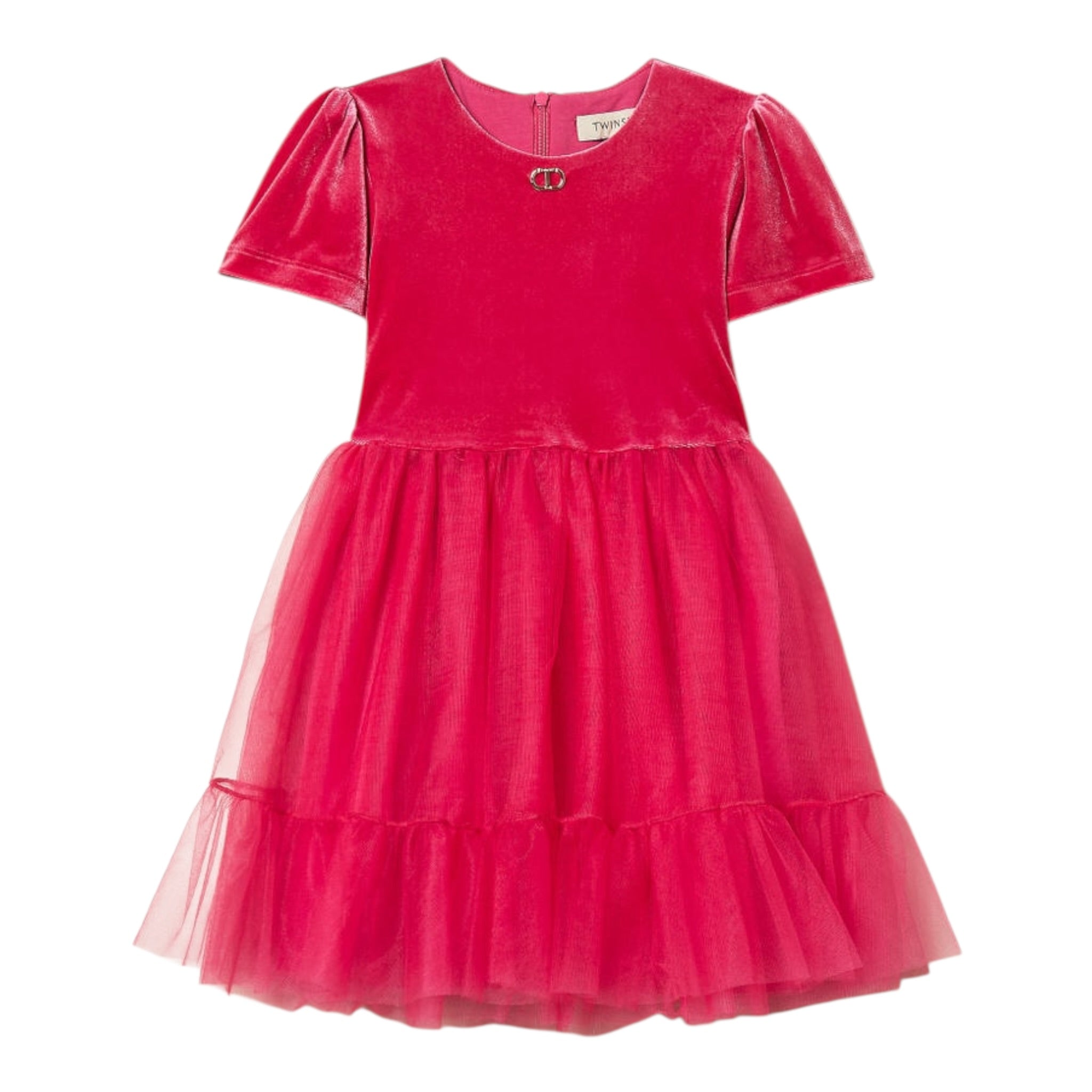 Twinset Abito In Velluto Mezza Manica con Tulle Fuxia per Bambina 252GB2200 FUXIA TWINSET 