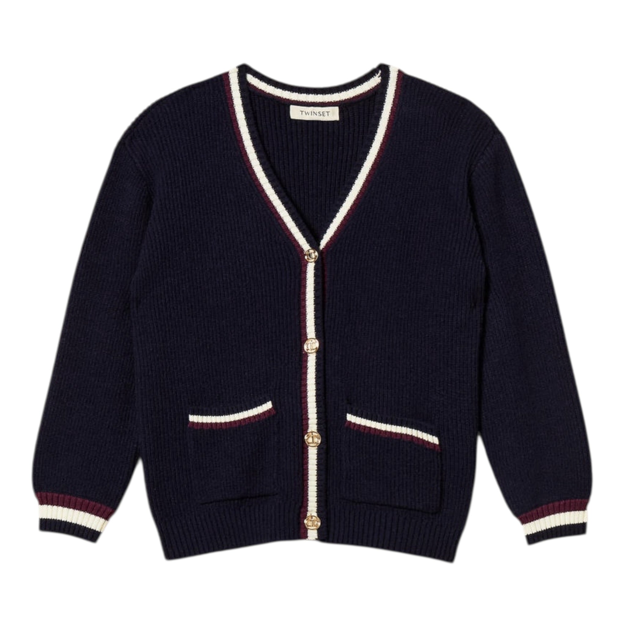 Twinset Cardigan tinta unita con Profili In Contrasto Blu per Bambina 252GB3060 BLU TWINSET 
