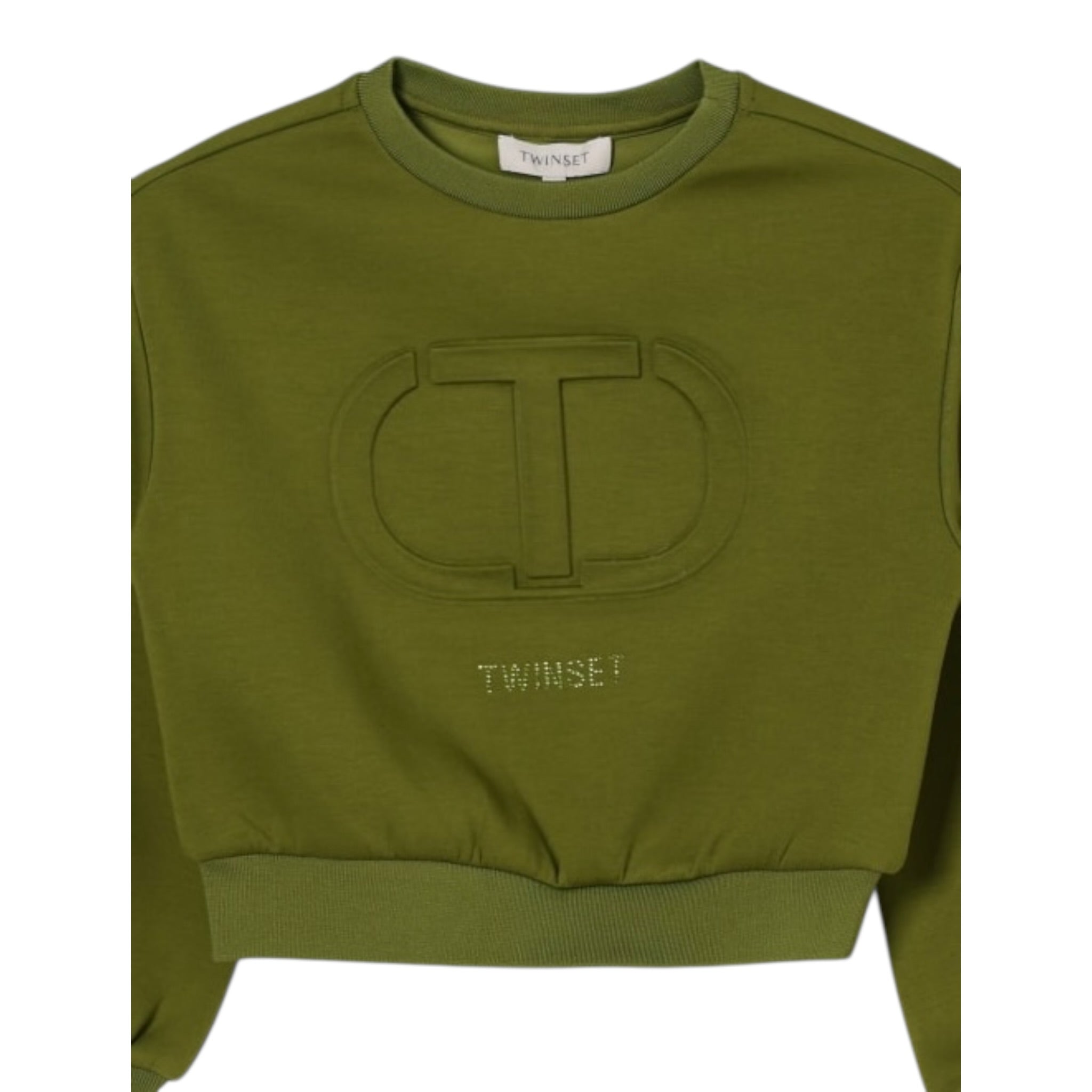 Twinset Felpa Girocollo tinta unita con Logo Verde per Bambina 252GJ205M VERDE TWINSET 