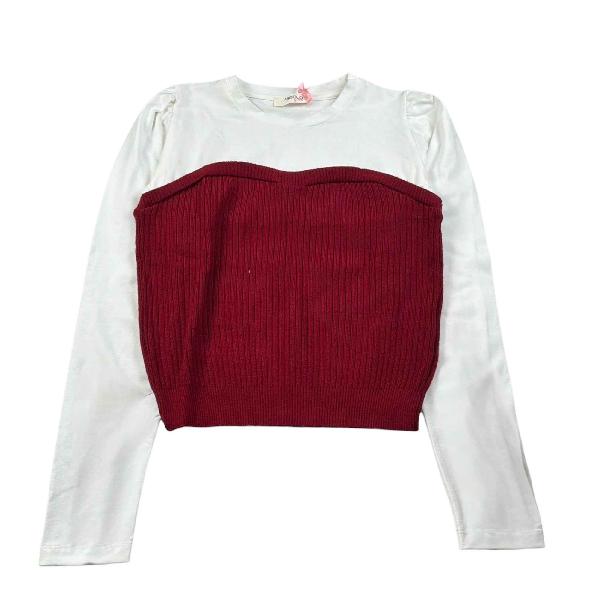 Vicolo Shirt Girocollo Bicolore Bianco/Bordeaux per Bambina 3141W00293 BIANCO/BORDEAUX VICOLO 