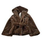 Yes London Pelliccia tinta unita con Cappuccio E Cinturino Marrone per Bambina YSLEC006 MARRONE YES LONDON 