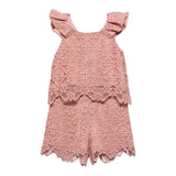 Abel & Lula Completo 2 Pezzi Top-Short Tinta Unita Trafrato per Bambina 5230 ROSA ABEL & LULA 