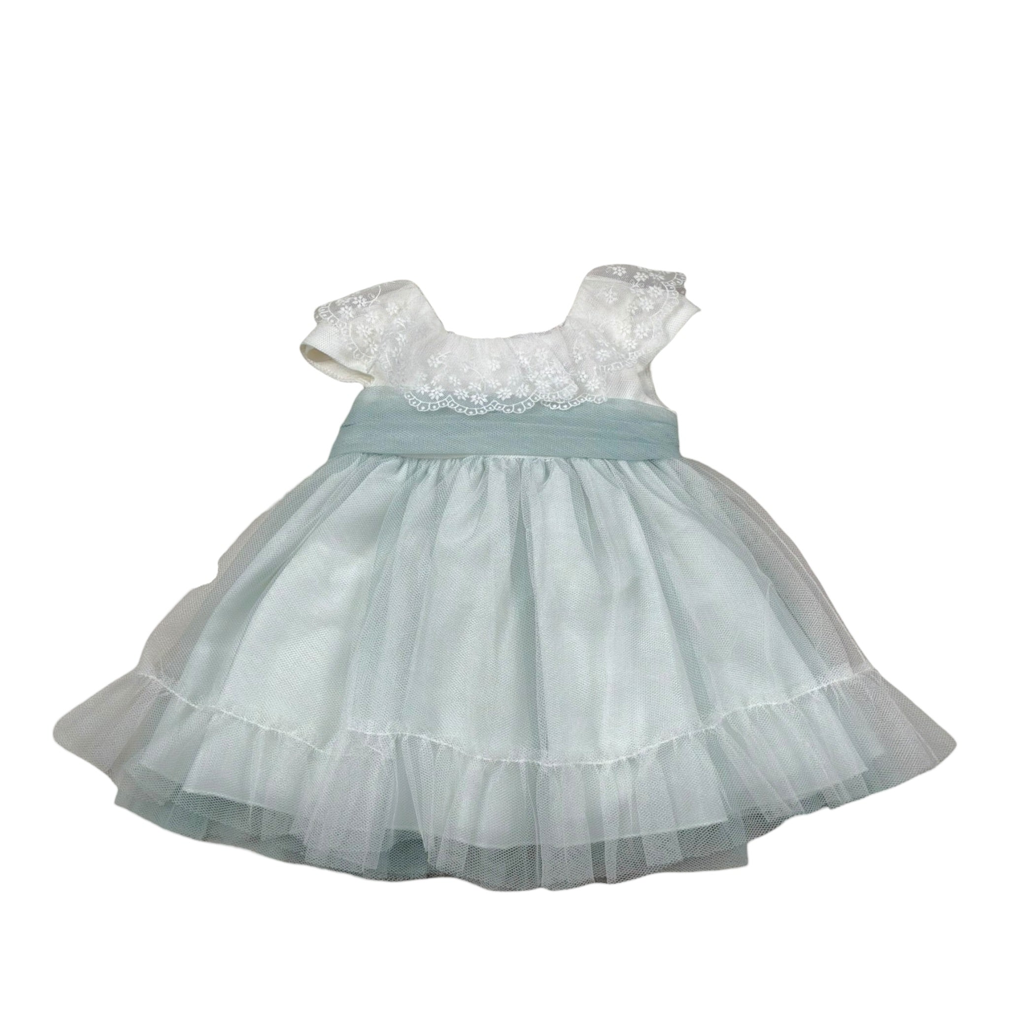 Amaya Abito Mezza Manica tinta unita con Tulle Bianco/Verde per Neonata 591004 BIANCO/VERDE AMAYA 