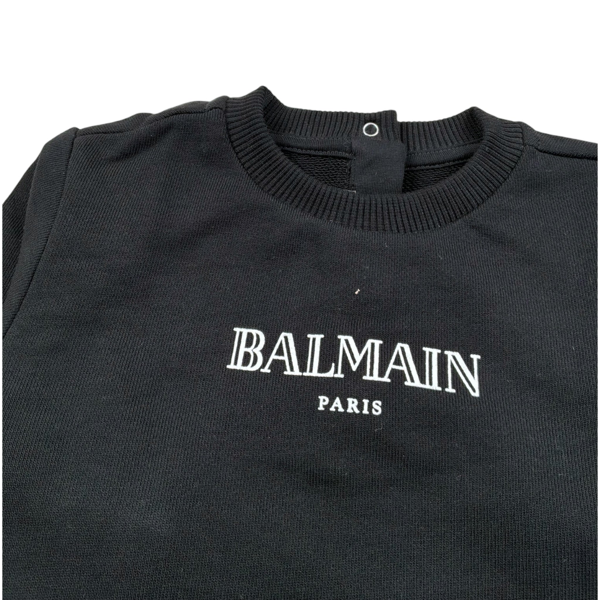 Balmain Felpa Chiusa Girocollo tinta unita con Logo Nero per Bambino BV4560X NERO BALMAIN 