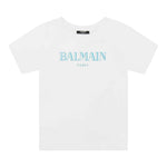 Balmain T-Shirt Girocollo Tinta Unita con Stampa Logo per Bambino BW8P21 BIANCO BALMAIN 