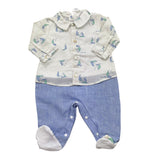 Barcellino Tutina Bicolore con Fantasia Barche per Neonato 100401 BIANC/AZZURRO BARCELLINO 