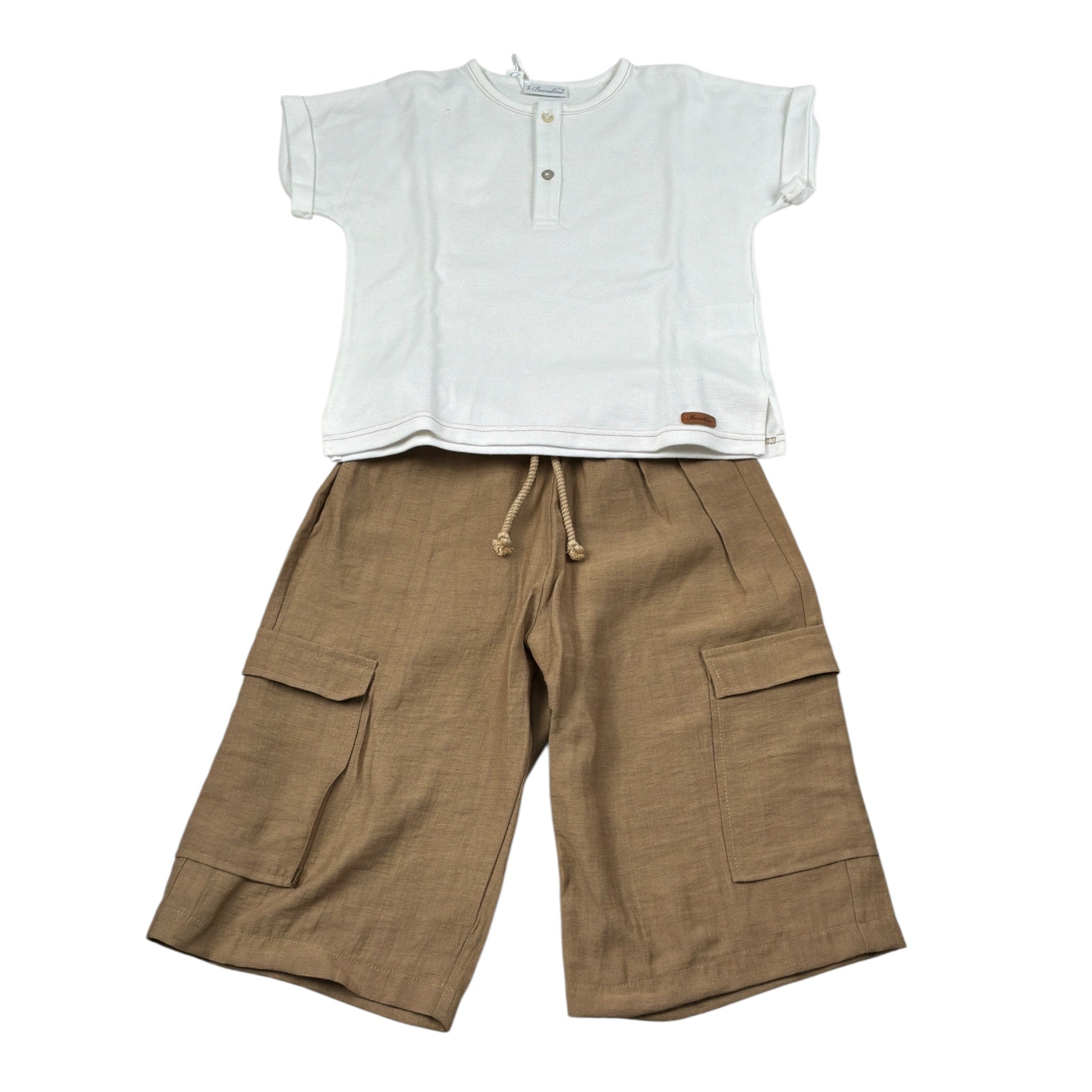 Barcellino Completo 2 Pezzi T-Shirt-Pantalone Bicolore per Bambina 120412 BIANCO/BEIGE BARCELLINO 