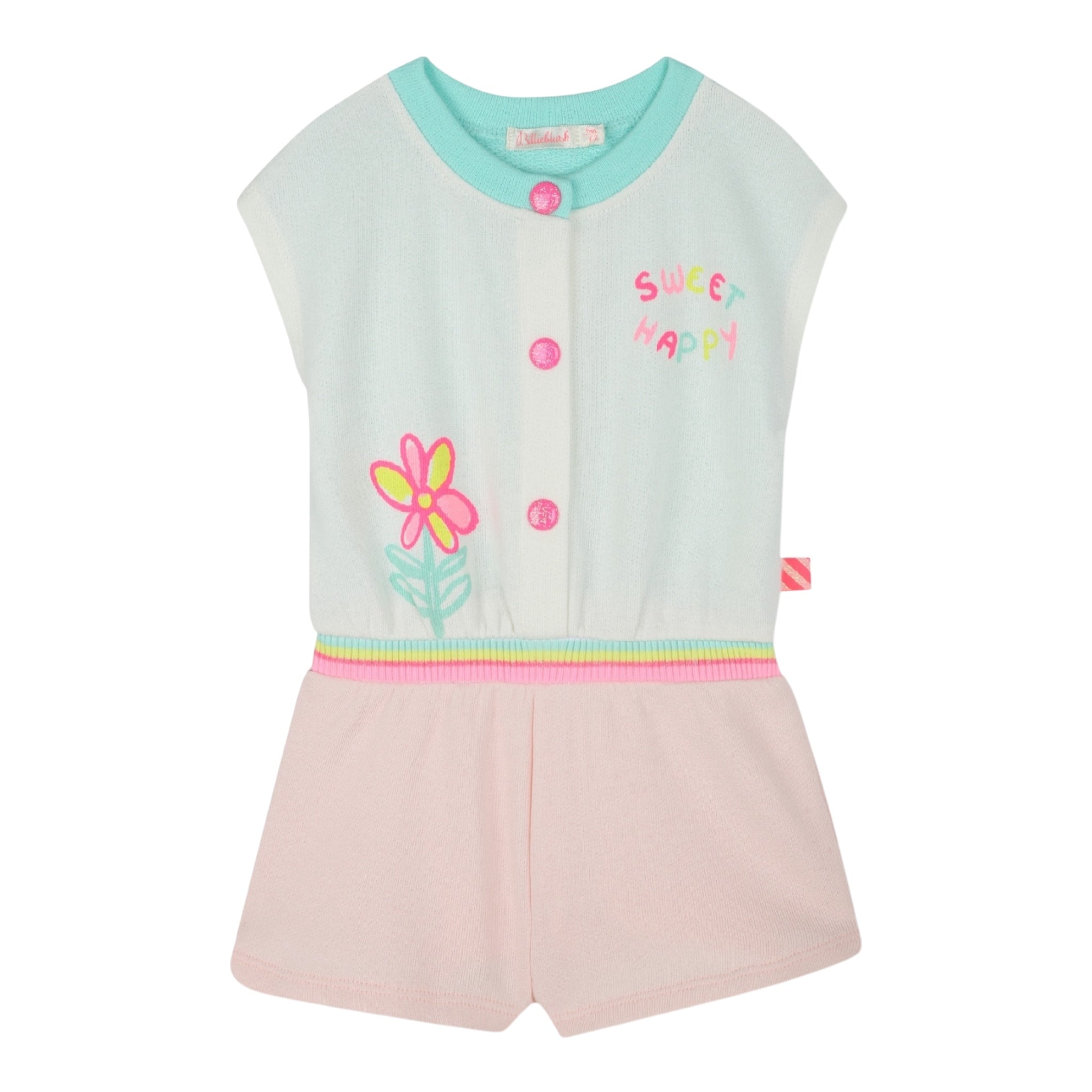 Billieblush Tuta Intera Tricolore con Bottoni Mezza Manica per Neonata U21028 BIANCO BillIEBLUSH 