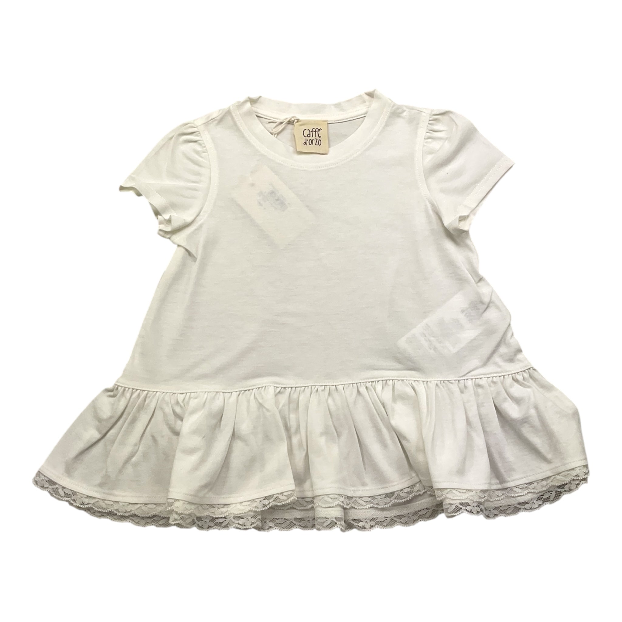 Caffe' D'Orzo T-Shirt Girocollo Tinta Unita con Ricami per Bambina ZW8A31 BIANCO CAFFE' D'ORZO 