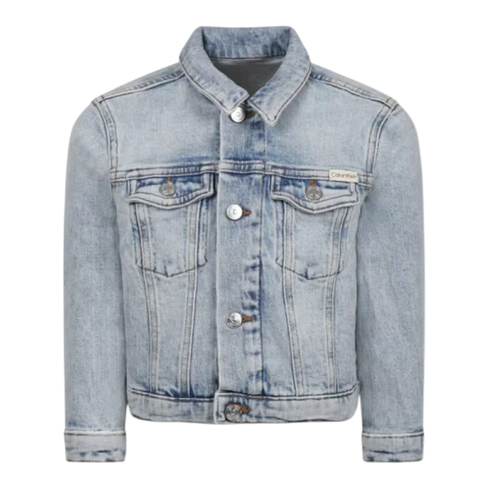 Calvin Klein Giubbino In Denim Tinta Unita con Bottoni per Bambina IB0IB02308 AZZURRO CALVIN KLEIN 