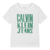 Calvin Klein T-Shirt Girocollo Tinta Unita con Stampa per Bambino IB0IB02459 BIANCO CALVIN KLEIN 