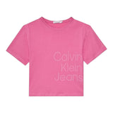 Calvin Klein T-Shirt Girocollo Tinta Unita con Stampa per Bambina IG0IG02346 ROSA CALVIN KLEIN 