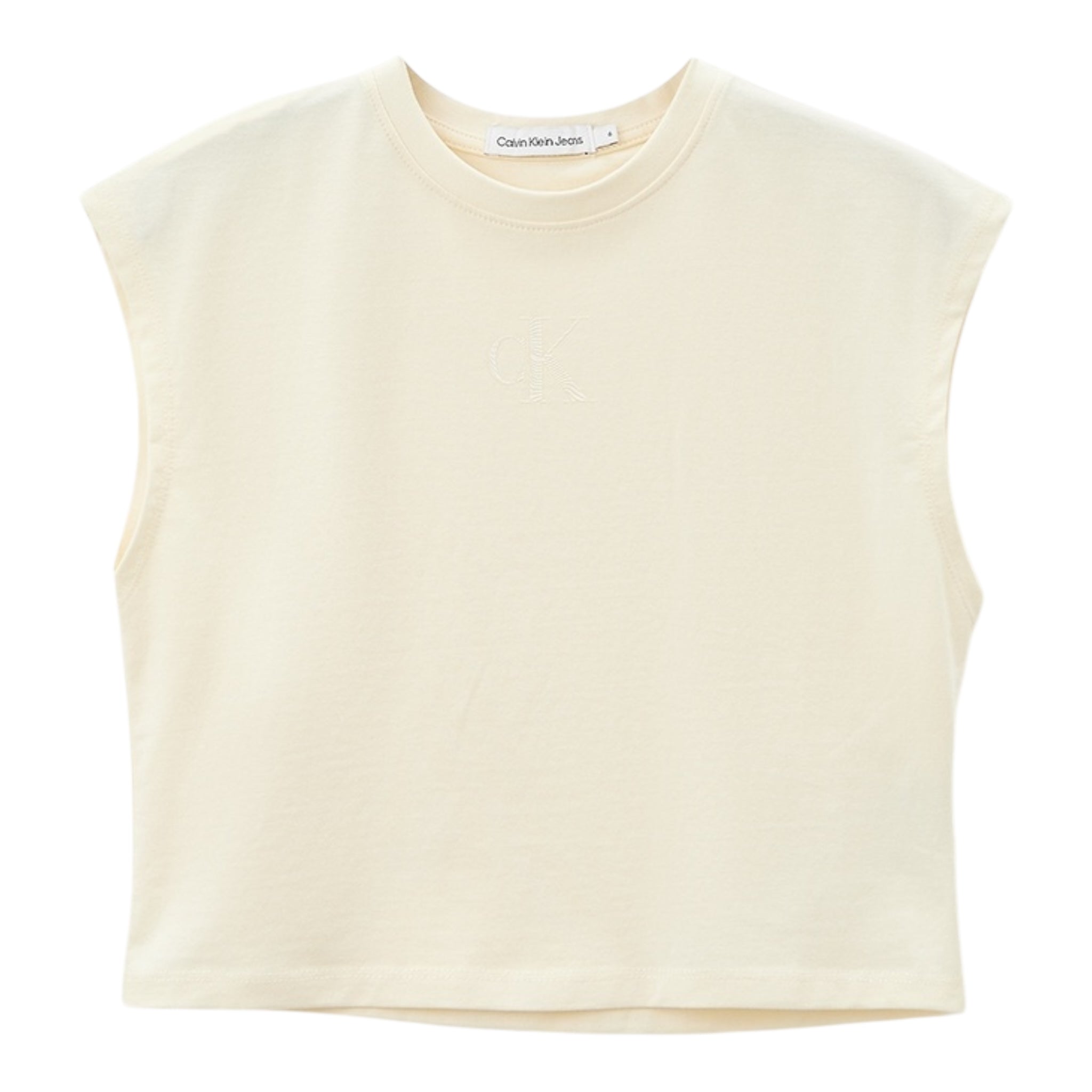 Calvin Klein Canotta Girocollo Tinta Unita con Logo per Bambina IG0IG02428 PAGLIA CALVIN KLEIN 