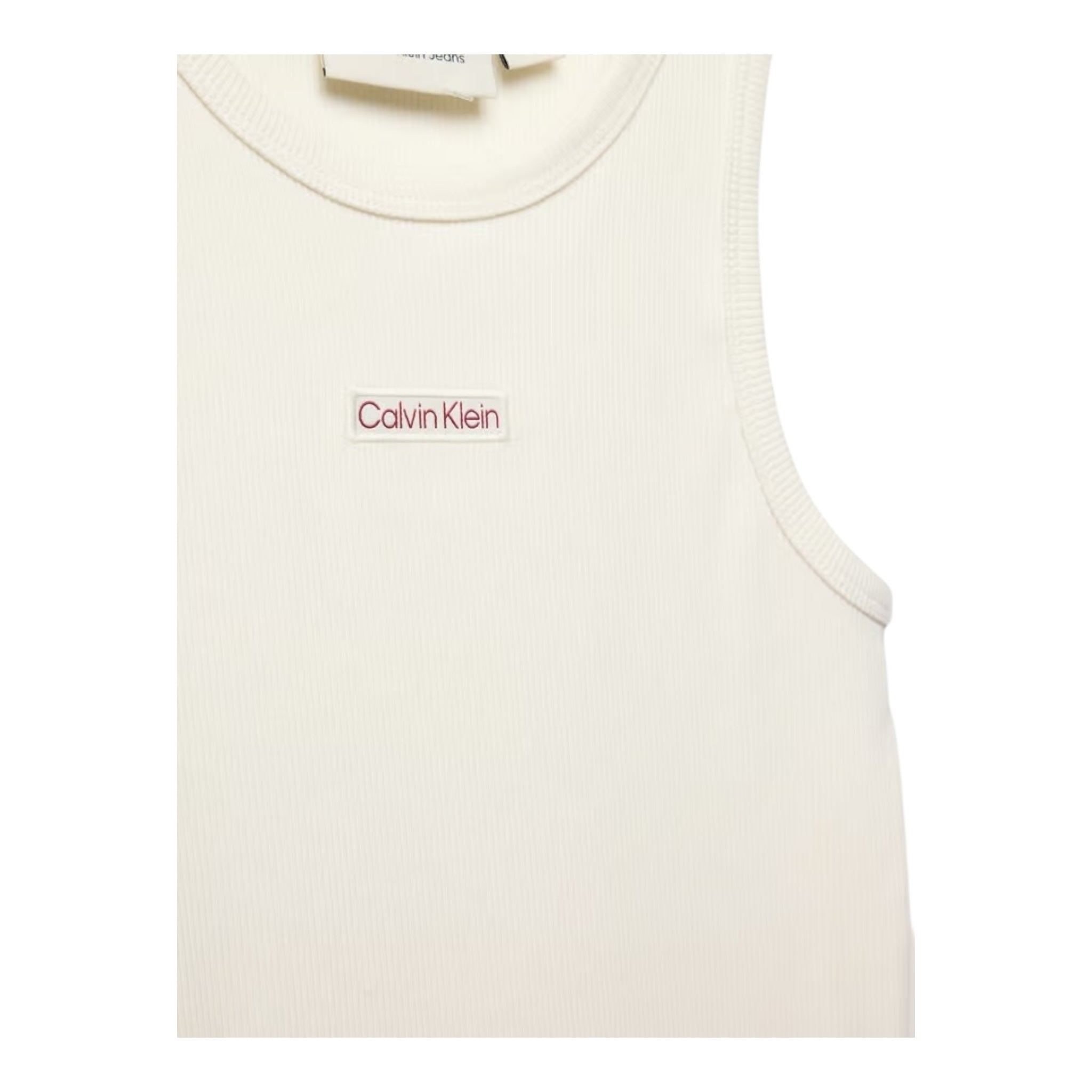 Calvin Klein Canotta Tinta Unita Giromanica con Stampa per Bambina IG0IG02871X PANNA CALVIN KLEIN 