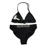 Calvin Klein Costume 2 Pezzi Triangolo-Mutandina Tinta Unita con Logo per Bambina KY0KY00091 NERO CALVIN KLEIN 