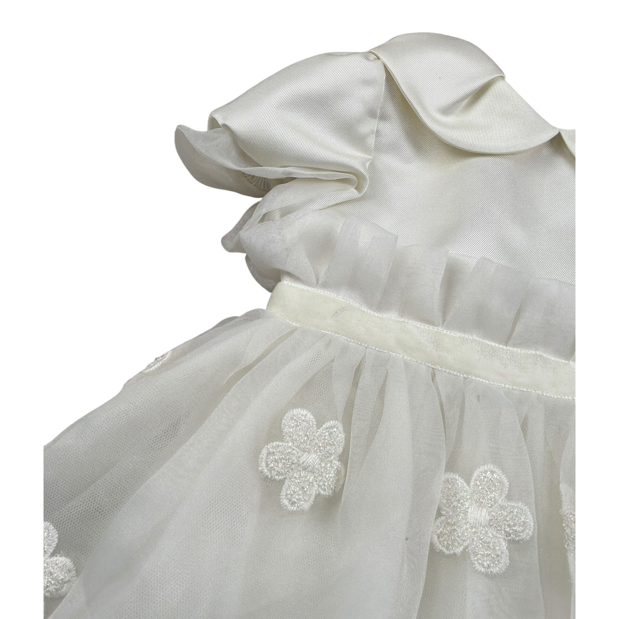 Colori Chiari Abito Mezza Manica tinta unita con Tulle Bianco per Neonata ABTCL BIANCO COLORI CHIARI 