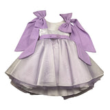 Colori Chiari Abito Giromanica Cerimoniale Bicolore con Fiocchi In Contrasto per Bambina FB107653J BIANCO COLORI CHIARI 