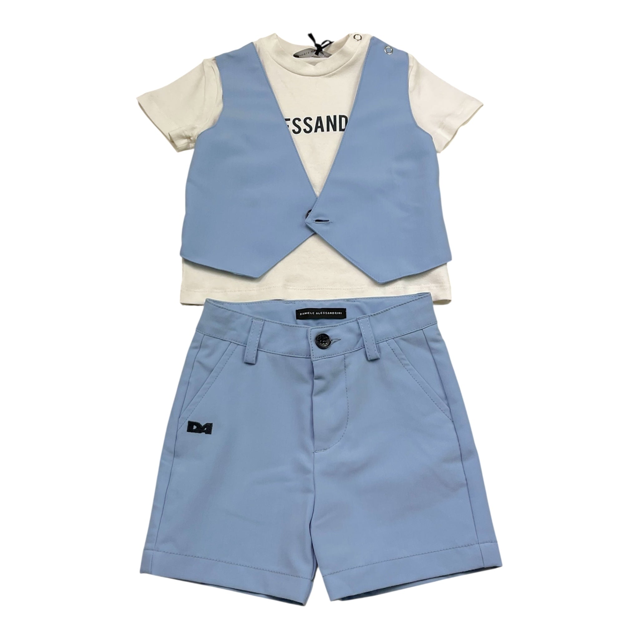 Daniele Alessandrini Completo 2 Pezzi T-Shirt-Bermuda Bicolore per Neonato 1296K200221 BIANCO/AZZURRO DANIELE ALESSANDRINI 