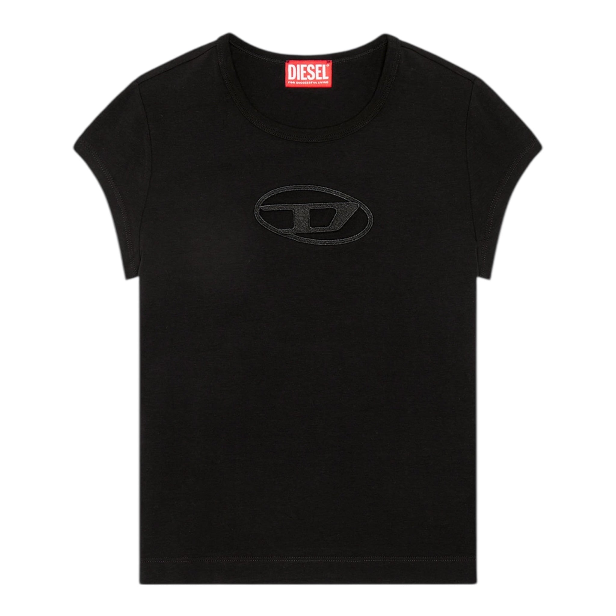 Diesel T-Shirt Girocollo Tinta Unita con Logo per Bambina J01830X NERO DIESEL 