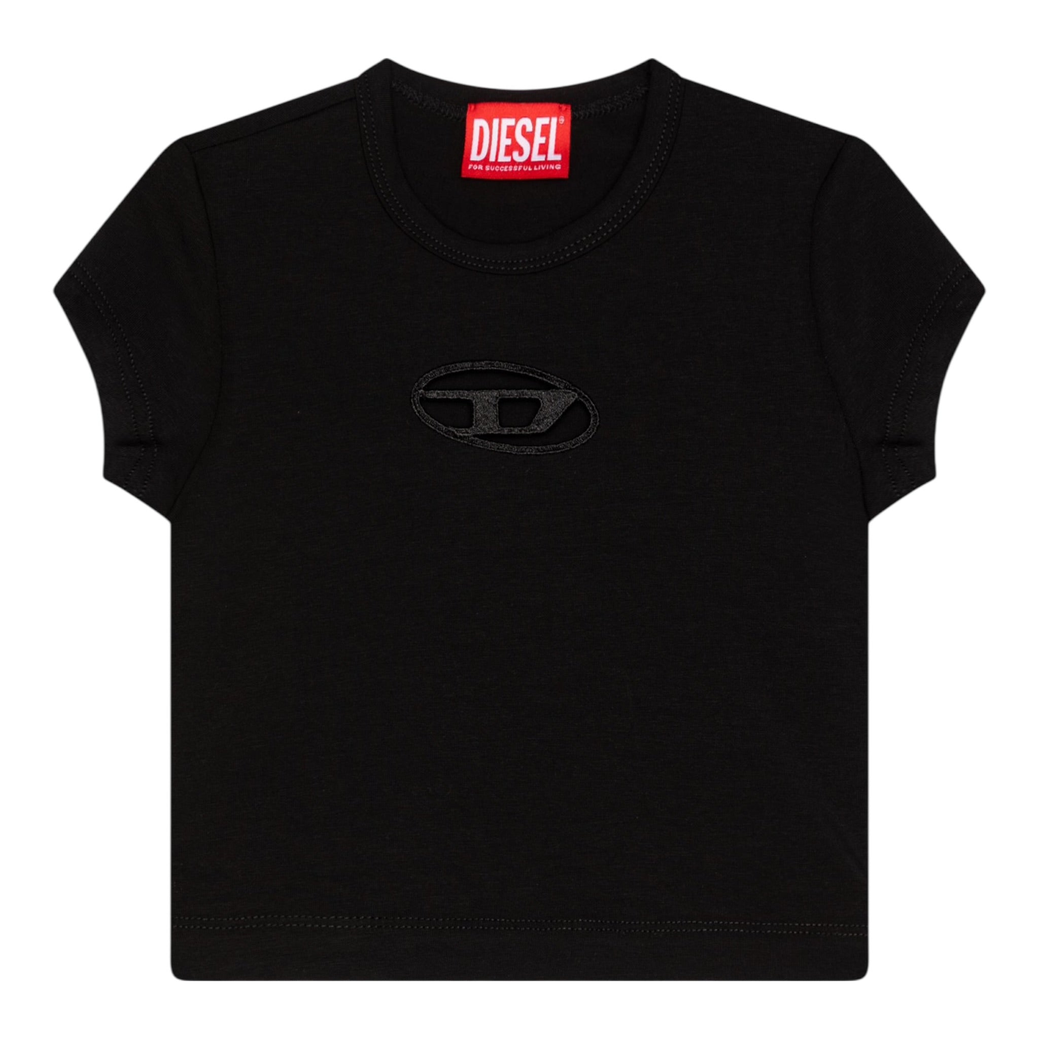 Diesel T-Shirt Girocollo Tinta Unita con Logo per Bambina J01830XX NERO DIESEL 