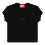 Diesel T-Shirt Girocollo tinta unita con Logo Nero per Bambina J01830XXXX NERO DIESEL 