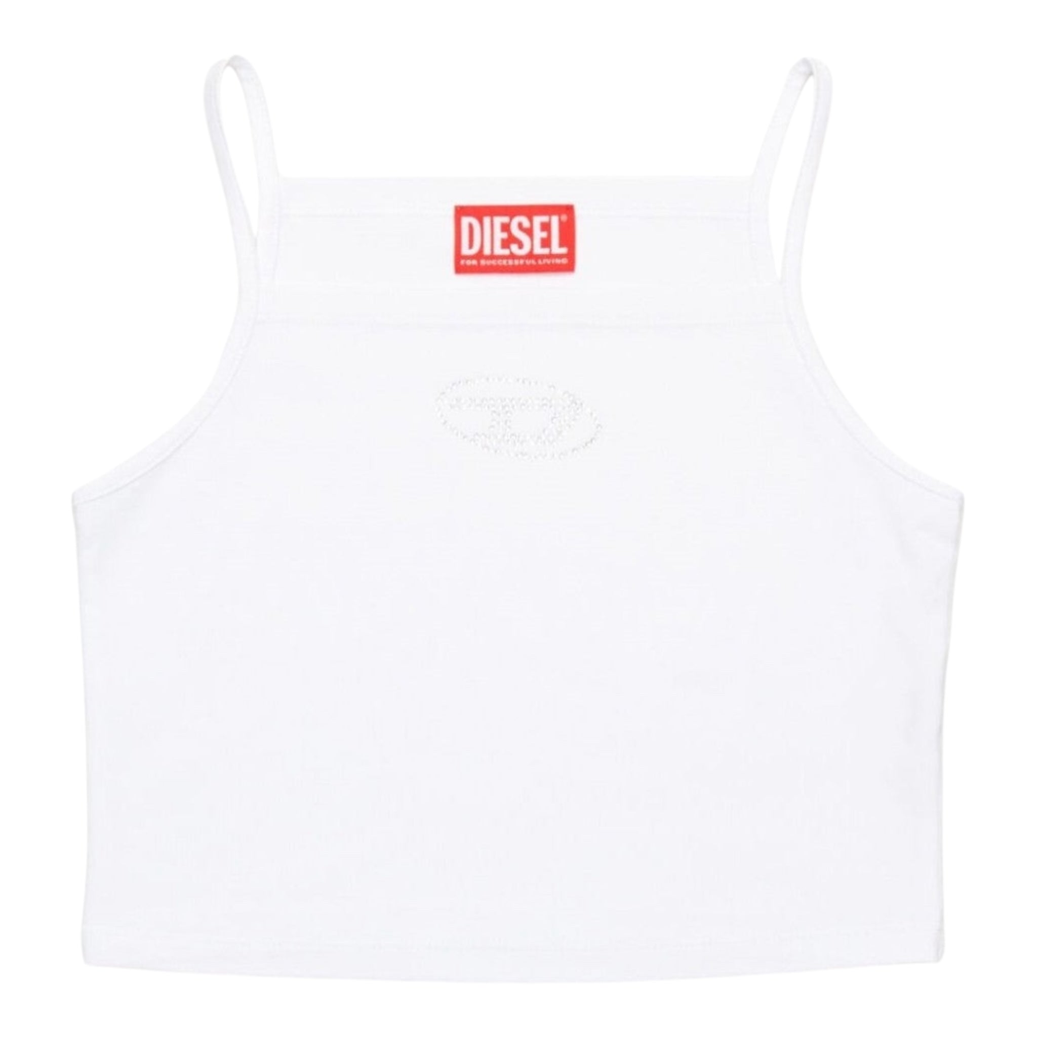 Diesel Canotta Bretelline Tinta Unita con Stampa Brillantinata per Bambina J02201 BIANCO DIESEL 
