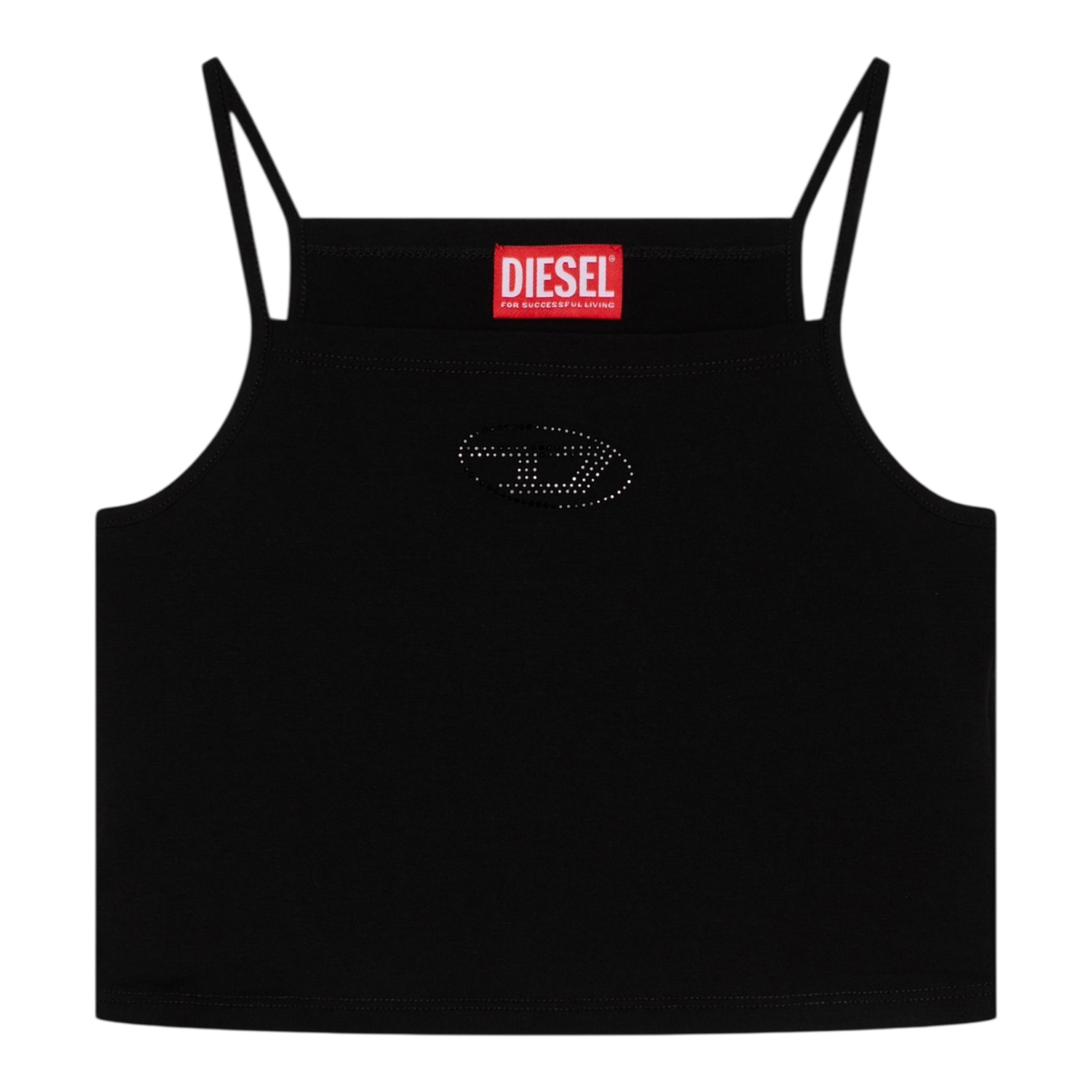 Diesel Canotta Bretelline Tinta Unita con Stampa Brillantinata per Bambina J02201 NERO DIESEL 