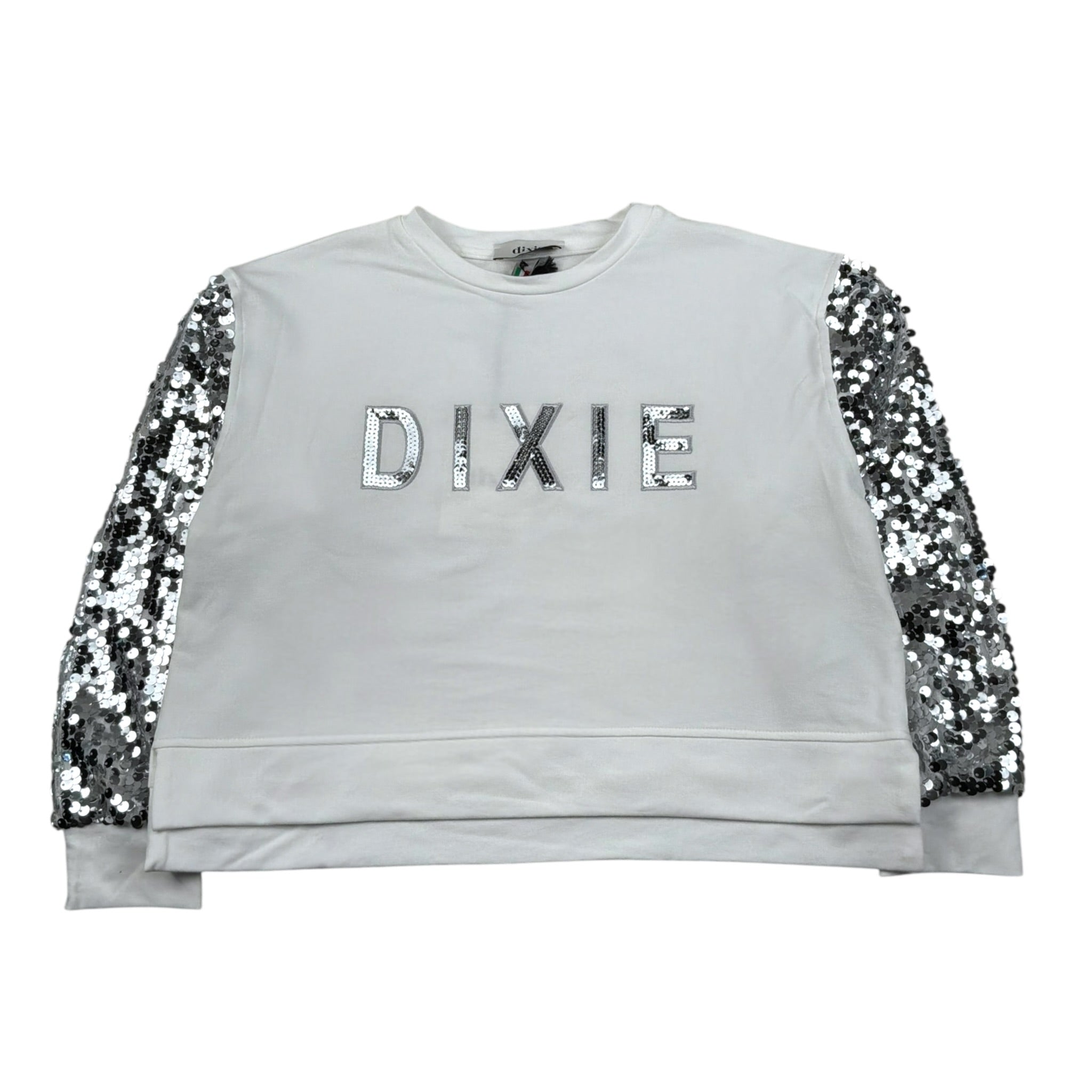 Dixie Felpa Chiusa Girocollo Tinta Unita con Maniche Paillettate per Bambina LB09042G74 BIANCO DIXIE 