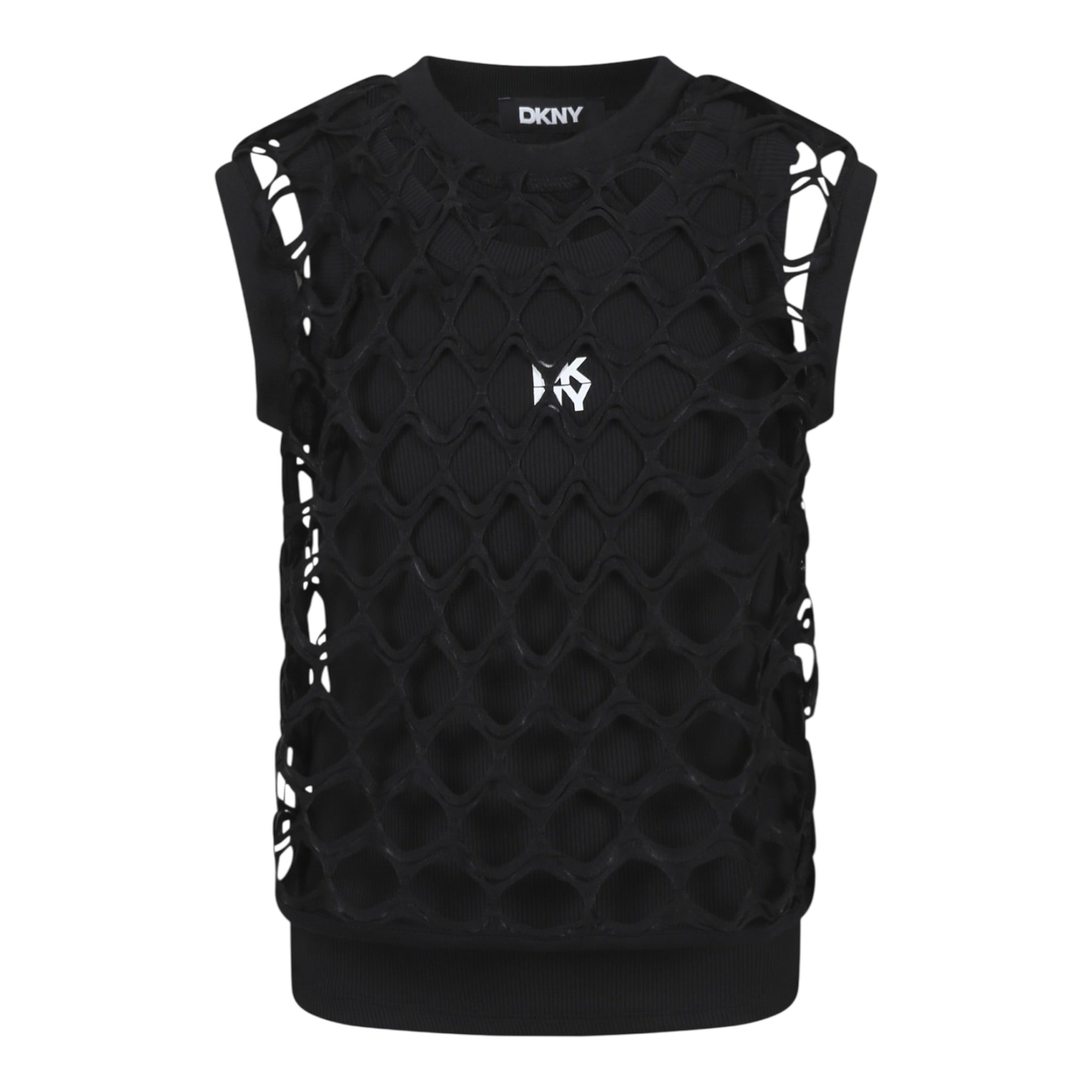 Dkny Canotta Tinta Unita Cont Trafori per Bambina D62317 NERO DKNY 