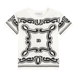 Dolce & Gabbana T-Shirt Girocollo Tinta Unita con Stampa Fantasia per Neonato L1JT7W BIANCO DOLCE & GABBANA 