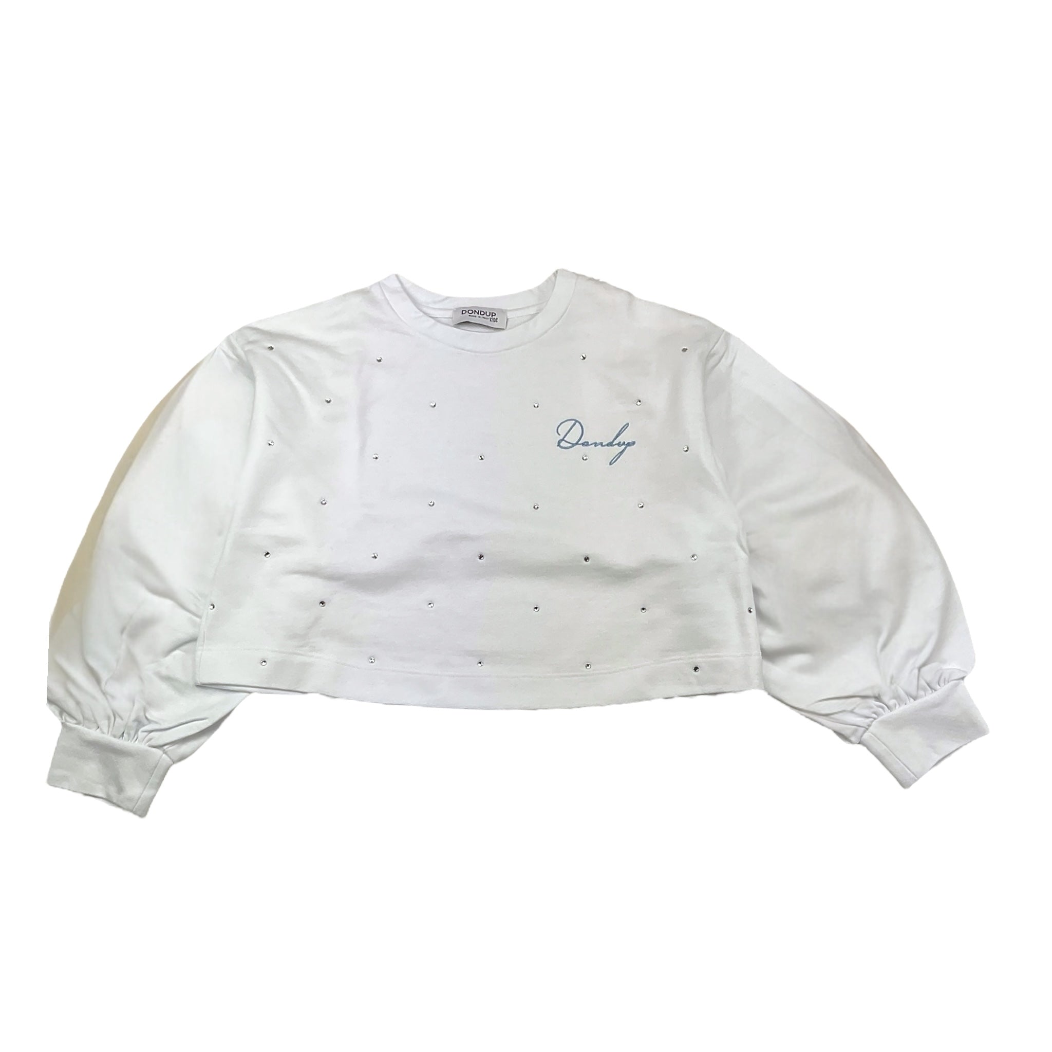 Dondup Felpa Girocollo Tinta Unita con Brillantini per Bambina DFFE016 BIANCO DONDUP 