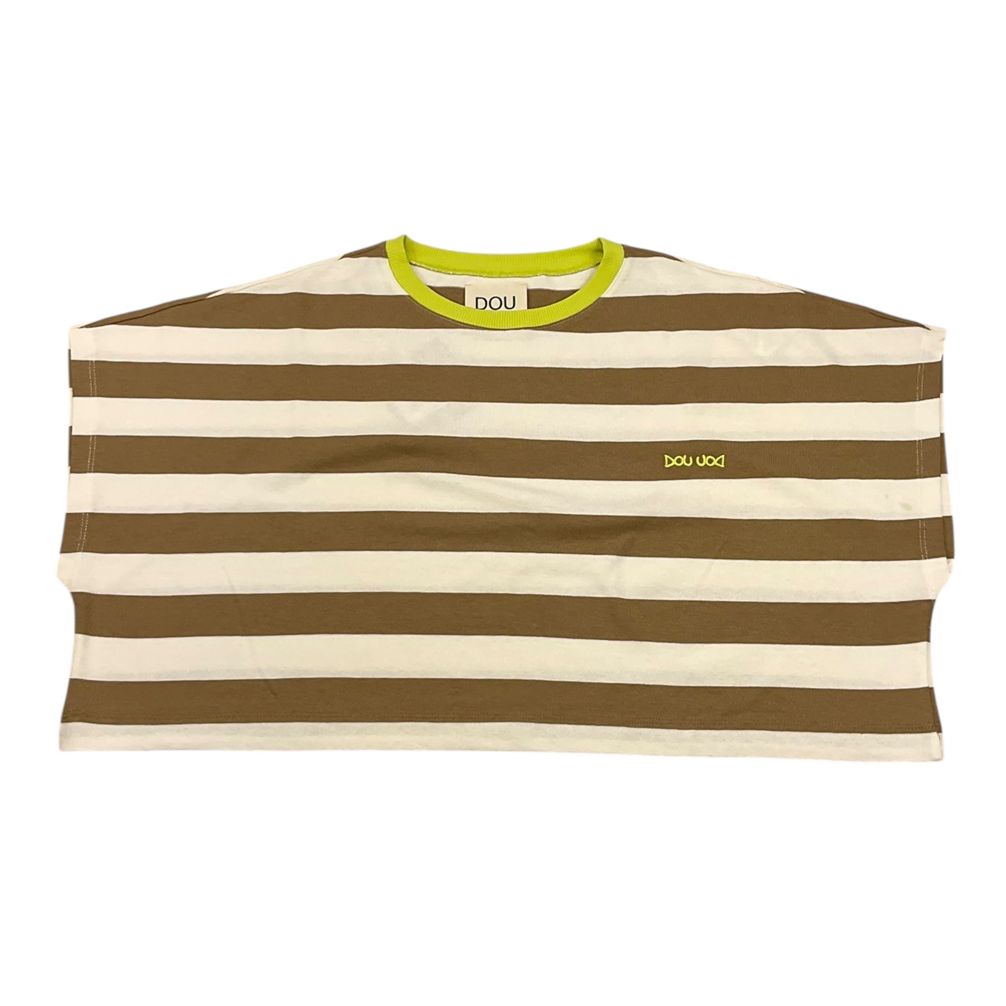 Dou Dou T-Shirt Girocollo Bicolore con Fantasia A Righe per Bambina DW8A21 BIANCO/BEIGE DOU DOU 
